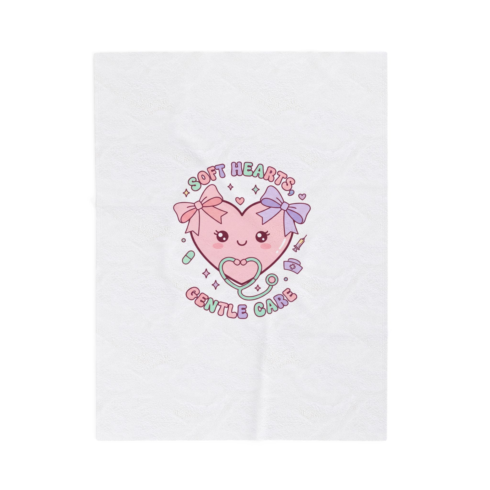 Soft Hearts Gentle Care Velveteen Plush Blanket | pastel kawaii nurse graphic, coquette medical 30" × 40"