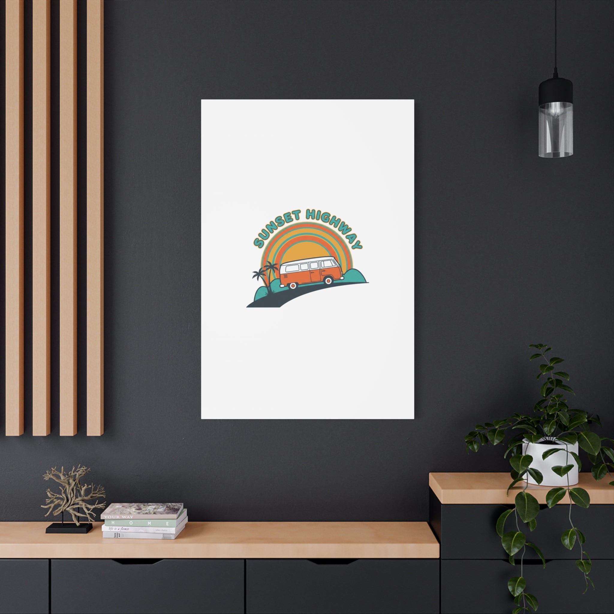 Sunset Highway Van Canvas | 1970s Retro Surf, Vintage Palm Poster 36" x 36" 1.25"