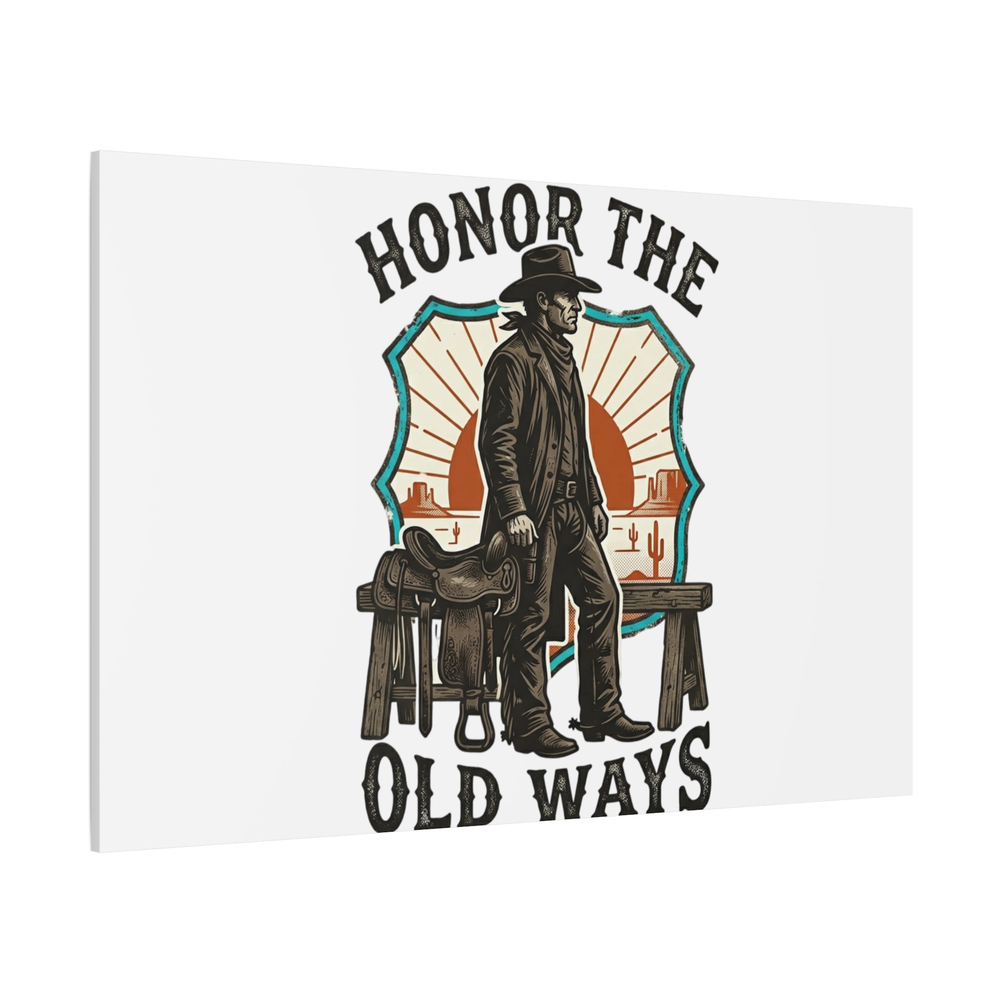 Honor the Old Ways Canvas, Western Americana vintage cowboy frontier 36" x 36" 1.25"