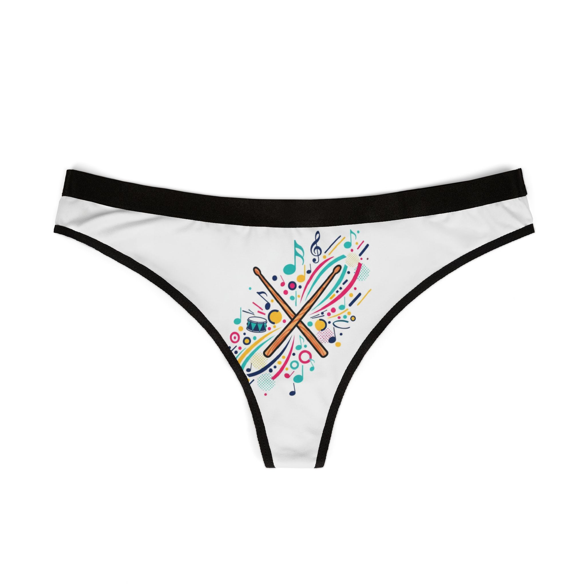 Music Drumsticks Thong — Colorful Musical Notes Women's Underwear