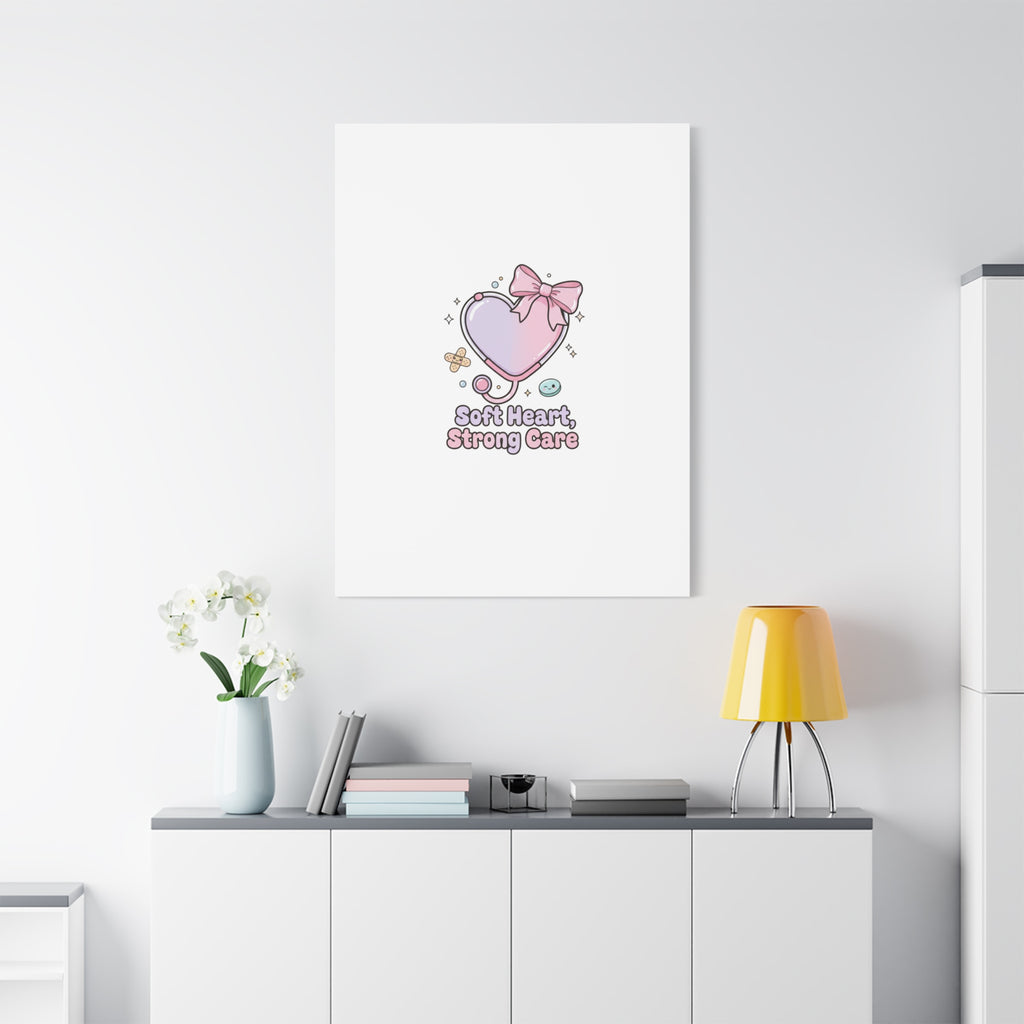Soft Heart Strong Care Canvas, Pastel Cute Nurse Medical Art | Coquette Healthcare 36" x 36" 1.25"