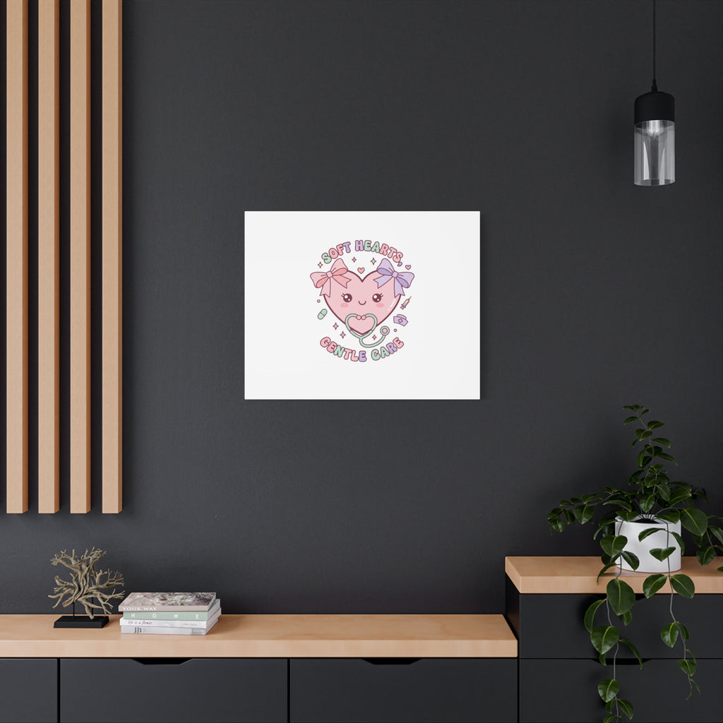 Soft Hearts Gentle Care Canvas, Cute Nurse Graphic | Pastel Coquette Medical Art 36" x 36" 1.25"