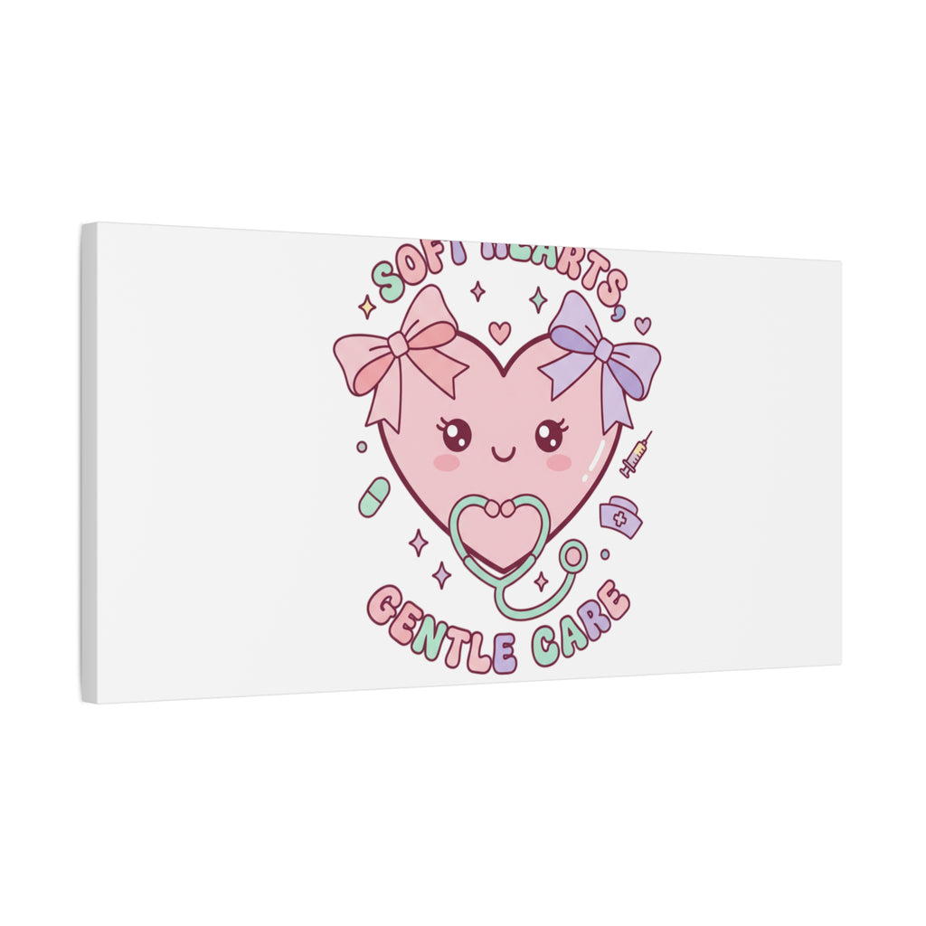 Soft Hearts Gentle Care Canvas, Cute Nurse Graphic | Pastel Coquette Medical Art 36" x 36" 1.25"