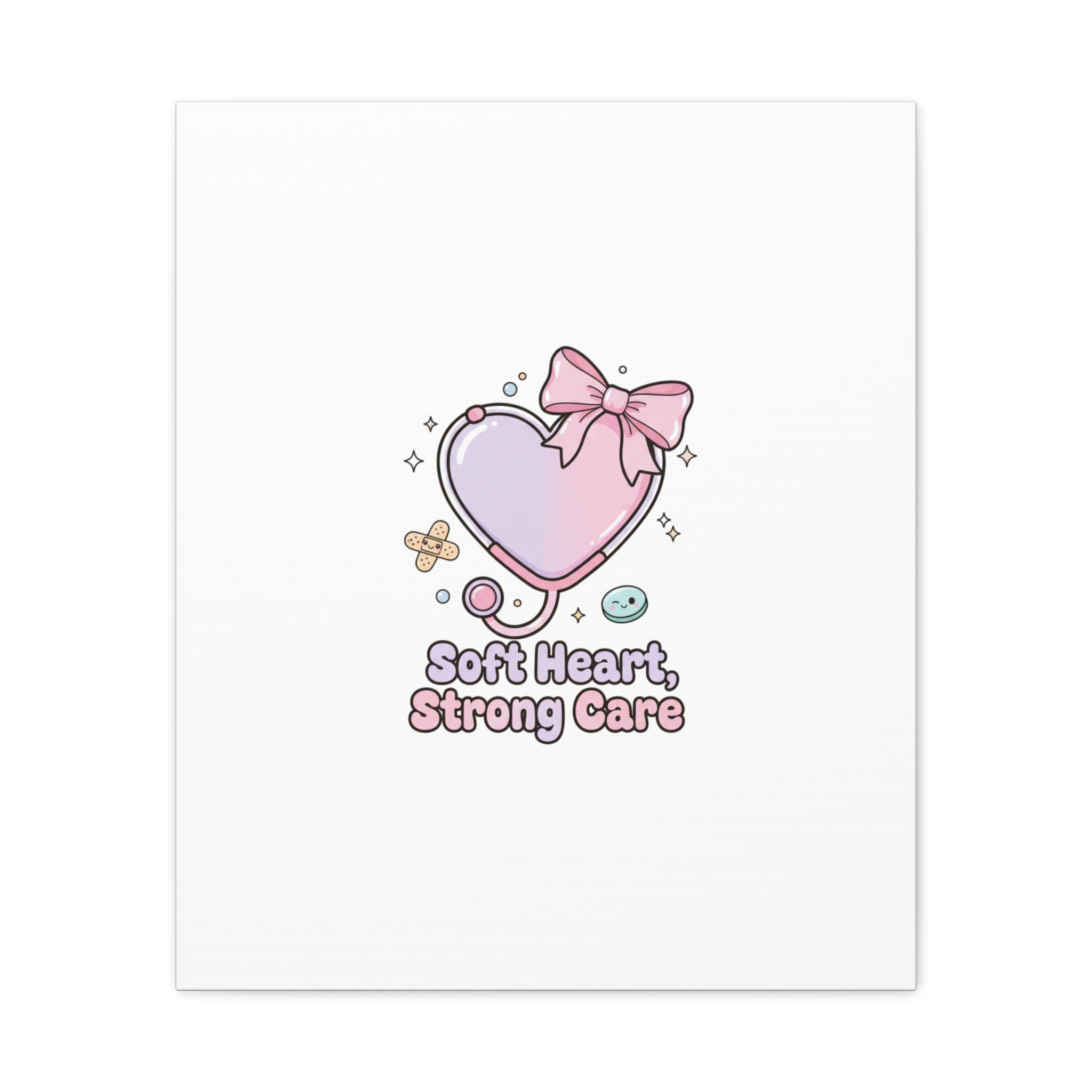 Soft Heart Strong Care Canvas, Pastel Cute Nurse Medical Art | Coquette Healthcare 20" x 24" (Vertical) 1.25"