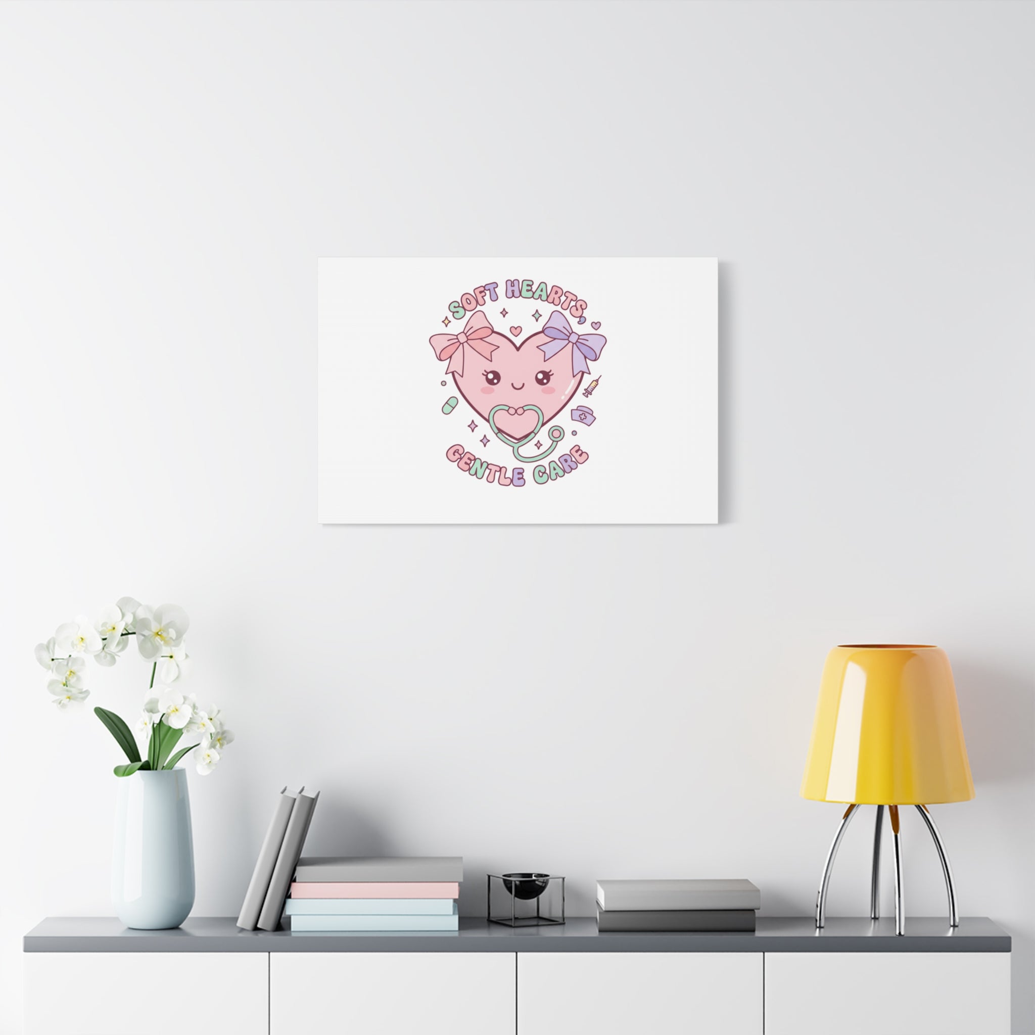 Soft Hearts Gentle Care Canvas, Cute Nurse Graphic | Pastel Coquette Medical Art 36" x 36" 1.25"