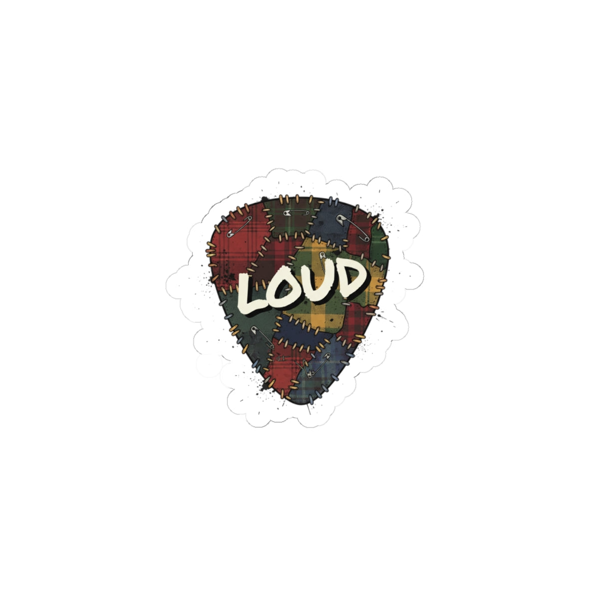 Patchwork Plaid 'LOUD' Sticker | Grunge Revival, 90s Plaid Aesthetic 6" × 6" White
