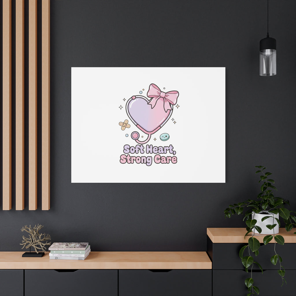 Soft Heart Strong Care Canvas, Pastel Cute Nurse Medical Art | Coquette Healthcare 36" x 36" 1.25"