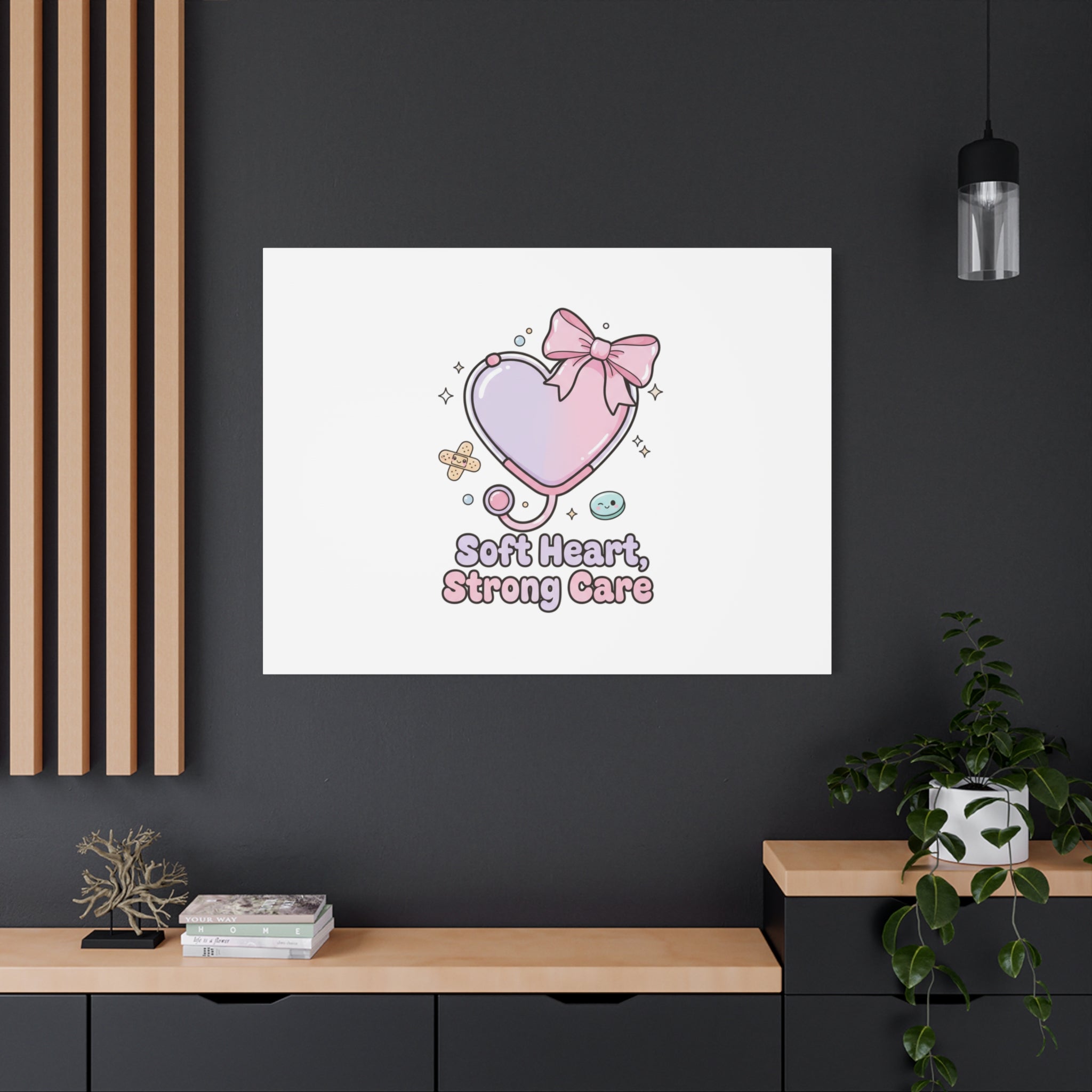 Soft Heart Strong Care Canvas, Pastel Cute Nurse Medical Art | Coquette Healthcare 36" x 36" 1.25"