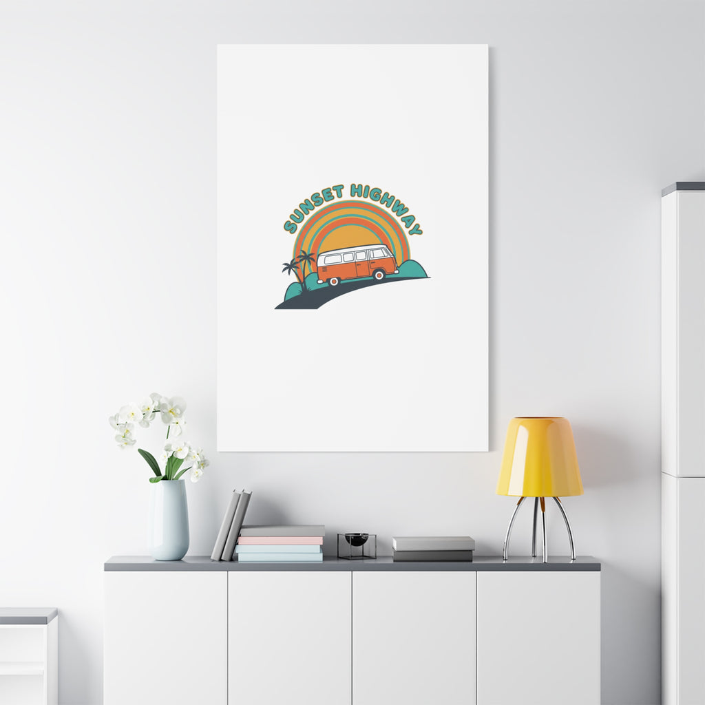Sunset Highway Van Canvas | 1970s Retro Surf, Vintage Palm Poster 36" x 36" 1.25"