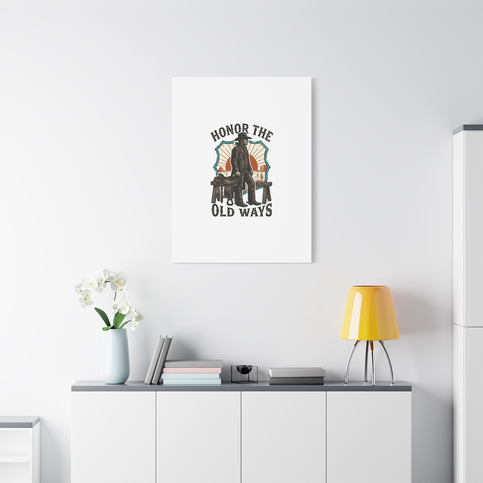 Honor the Old Ways Canvas, Western Americana vintage cowboy frontier 36" x 36" 1.25"
