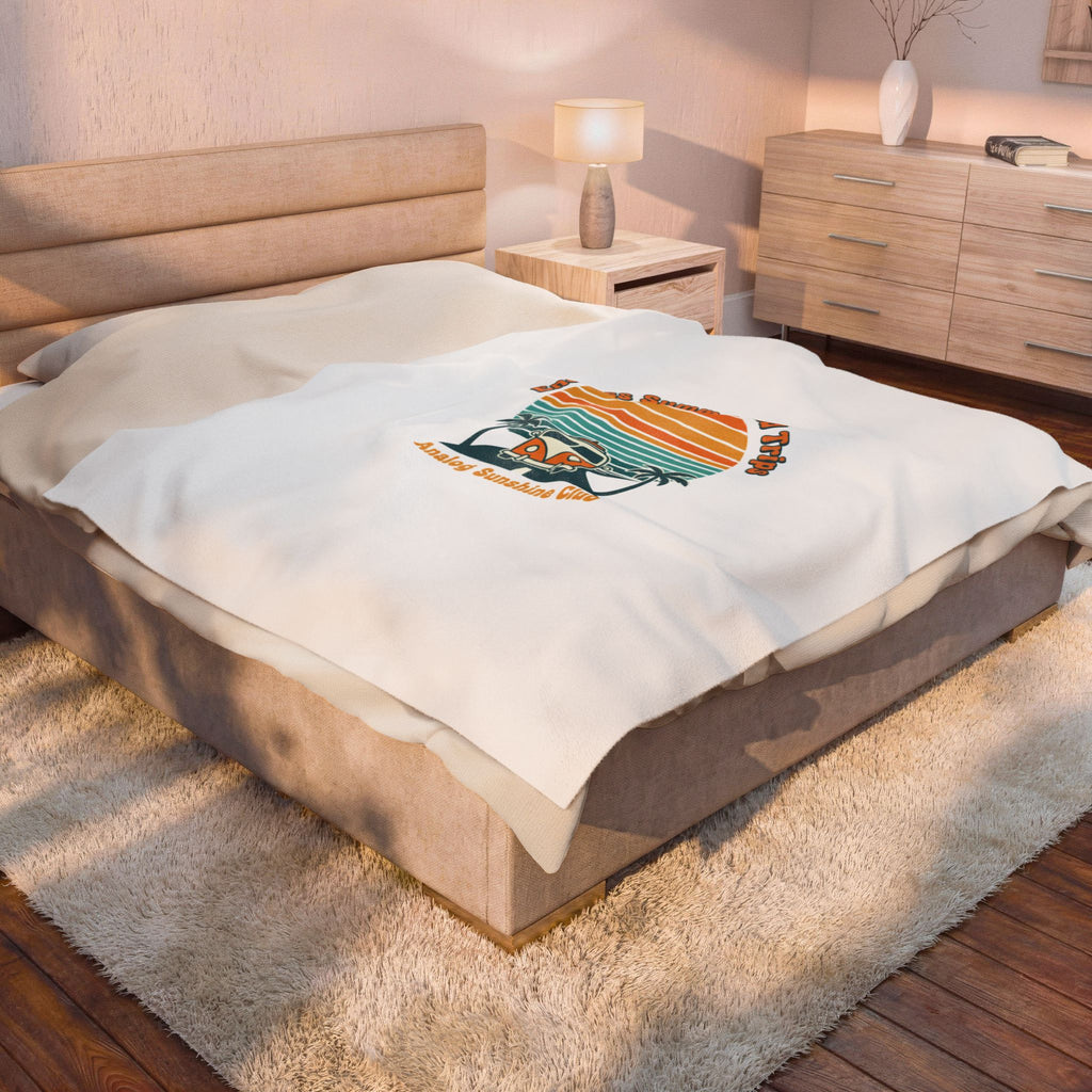 Retro 70s Sunset Surf Van Blanket | Analog Sunshine, Vintage Palm Postcard 30" × 40"