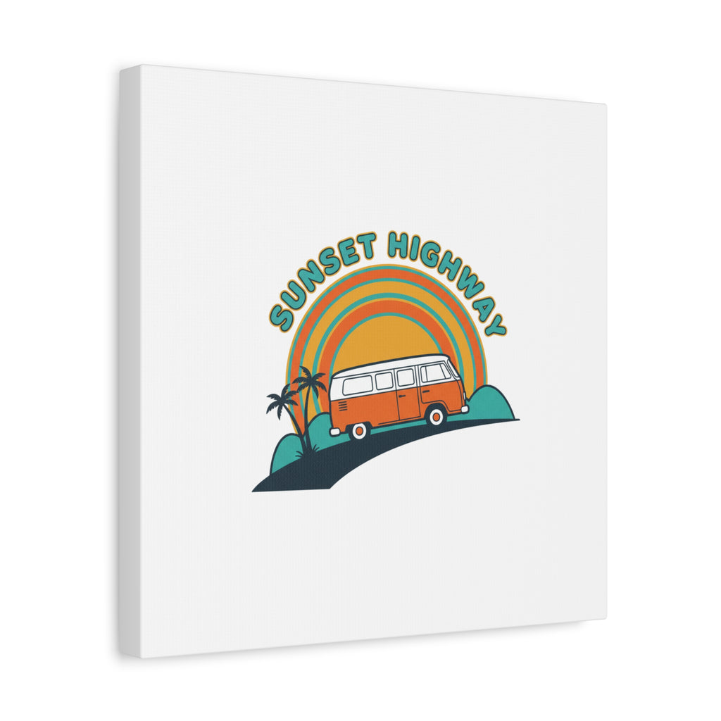 Sunset Highway Van Canvas | 1970s Retro Surf, Vintage Palm Poster 36" x 36" 1.25"