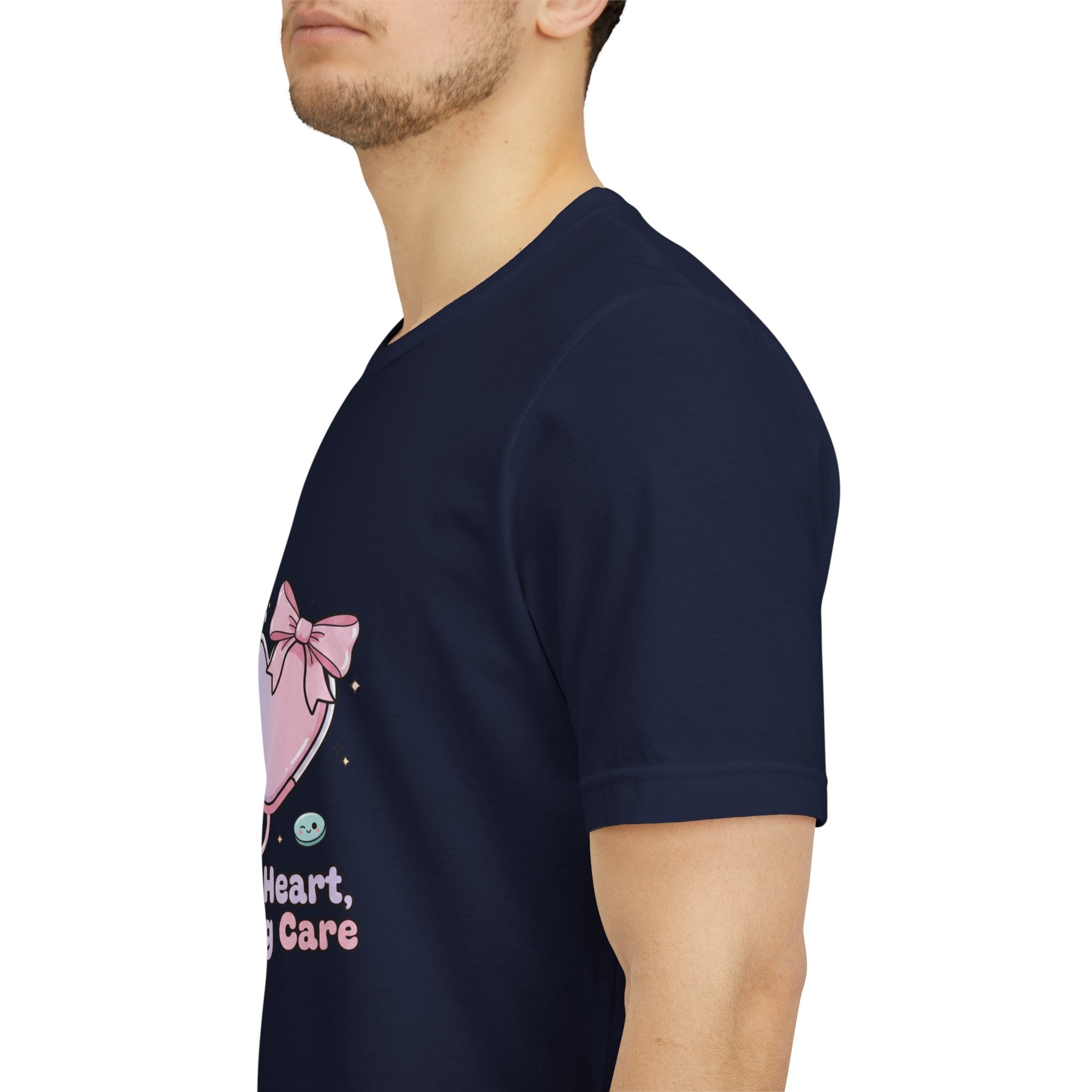 Soft Heart Strong Care T-Shirt | cute nurse graphic, pastel coquette medical shirt Navy