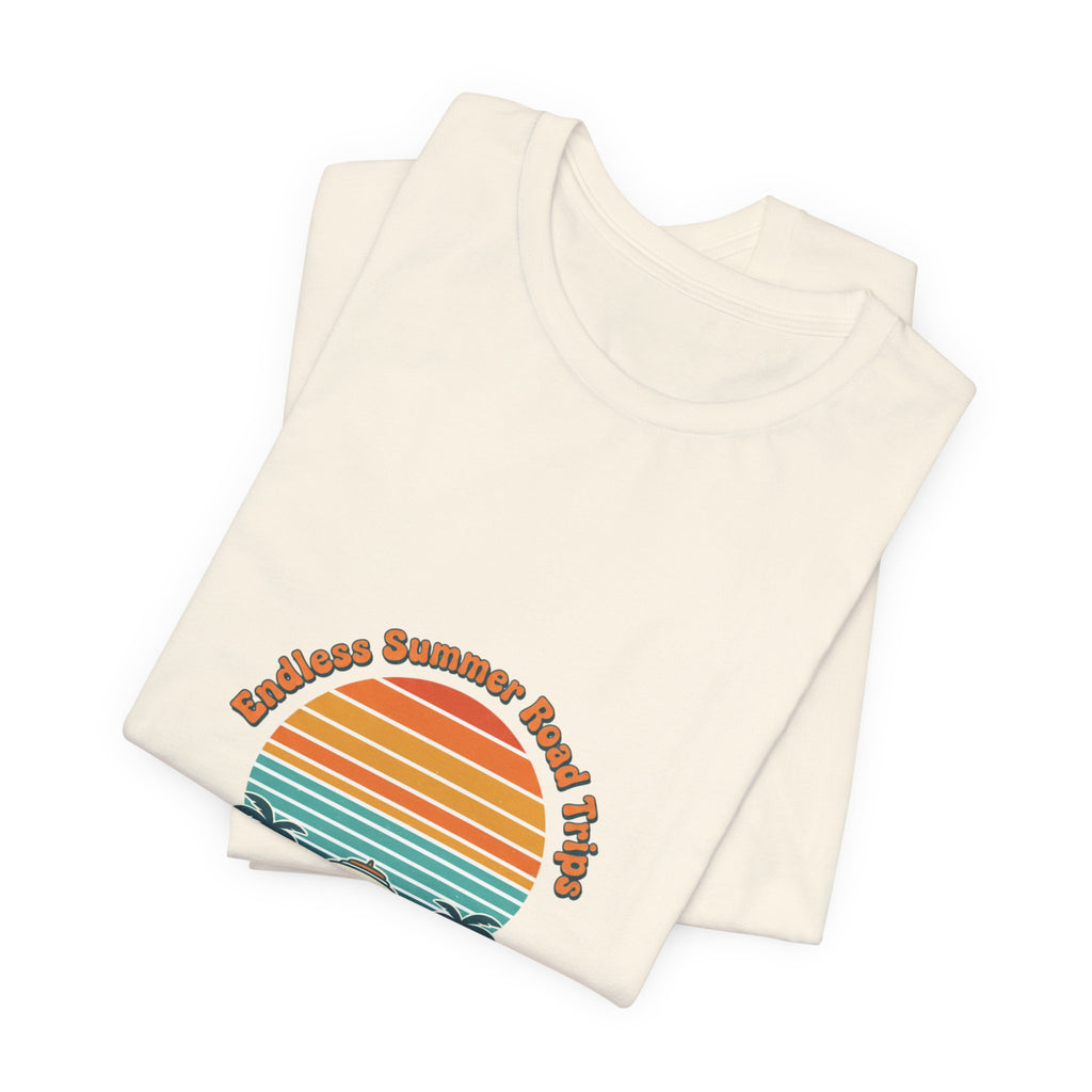 Retro 70s Sunset Surf Graphic Tee | Vintage Palm Golden Hour Postcard