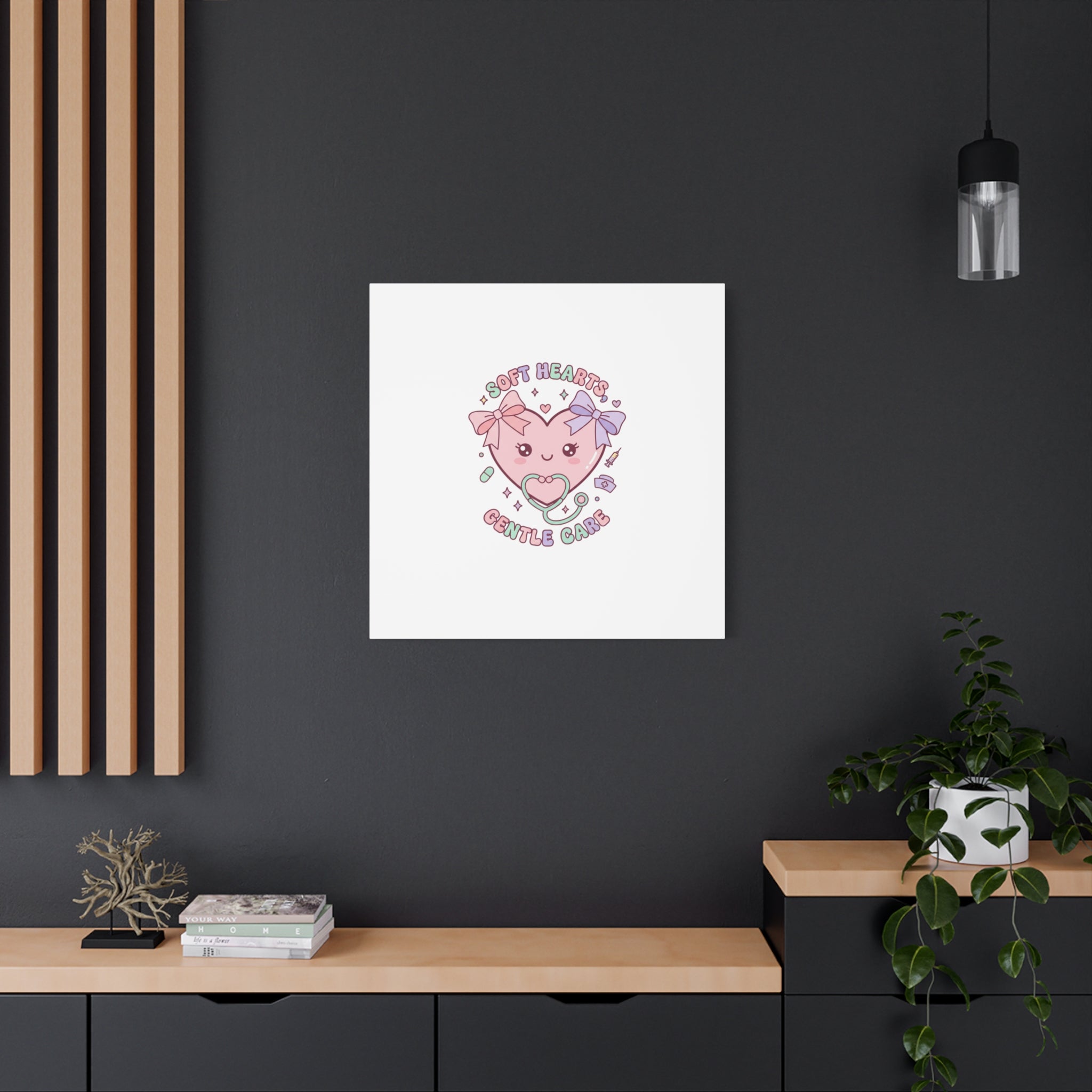 Soft Hearts Gentle Care Canvas, Cute Nurse Graphic | Pastel Coquette Medical Art 36" x 36" 1.25"