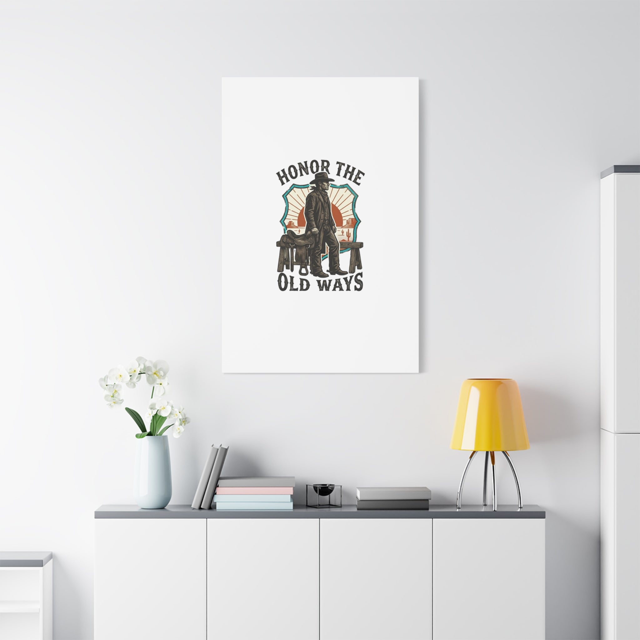 Honor the Old Ways Canvas, Western Americana vintage cowboy frontier 36" x 36" 1.25"