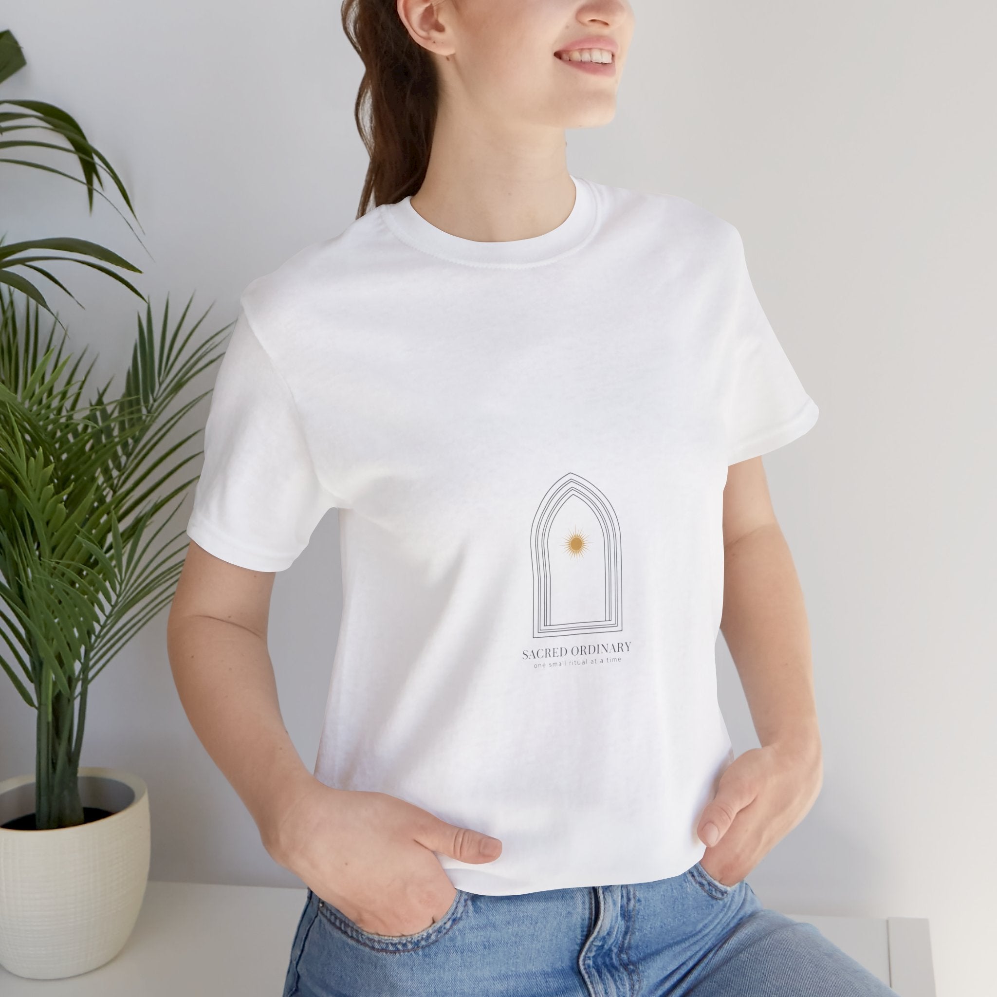 Gothic Arch Minimal Tee | Monastic Minimalism, serene typography Navy