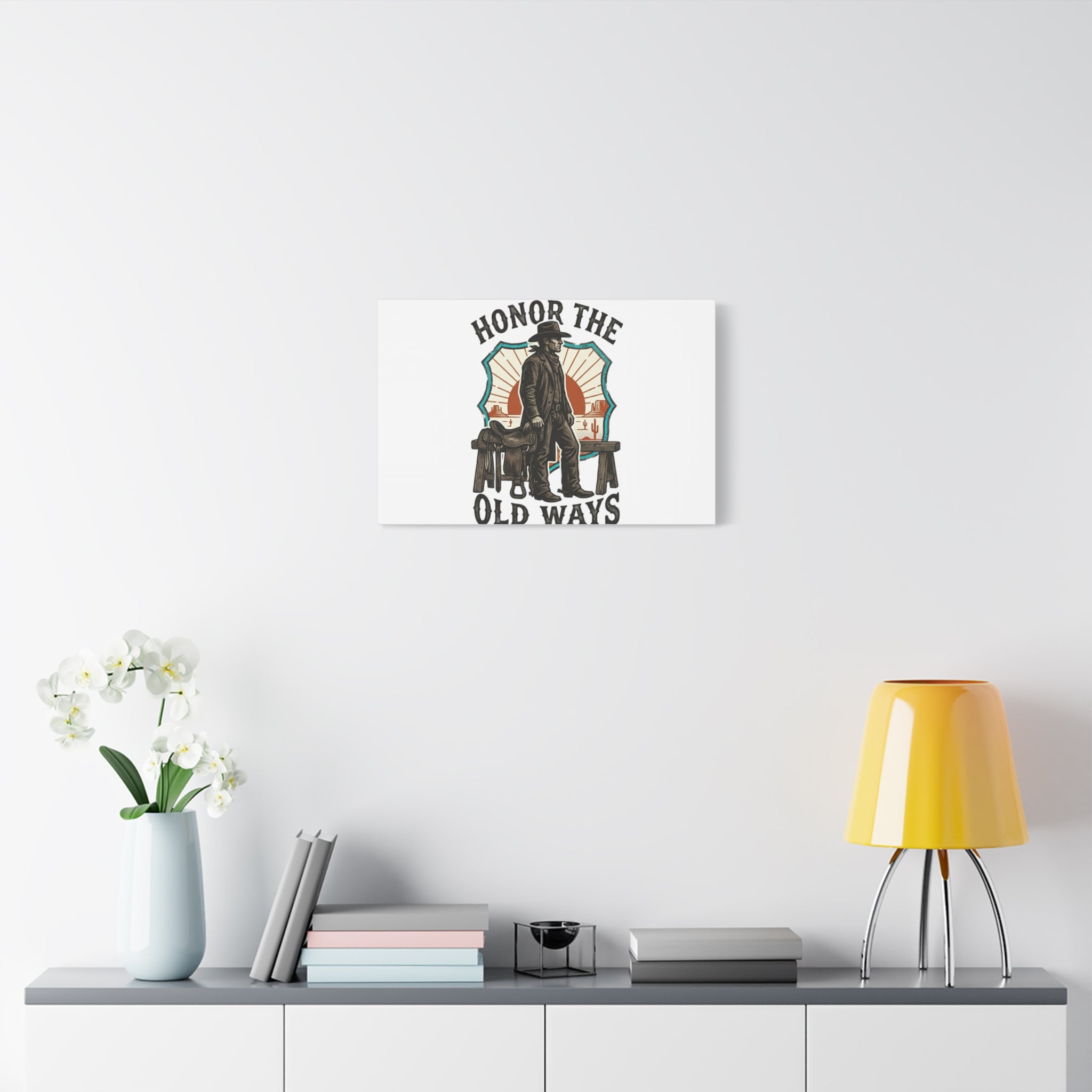 Honor the Old Ways Canvas, Western Americana vintage cowboy frontier 36" x 36" 1.25"