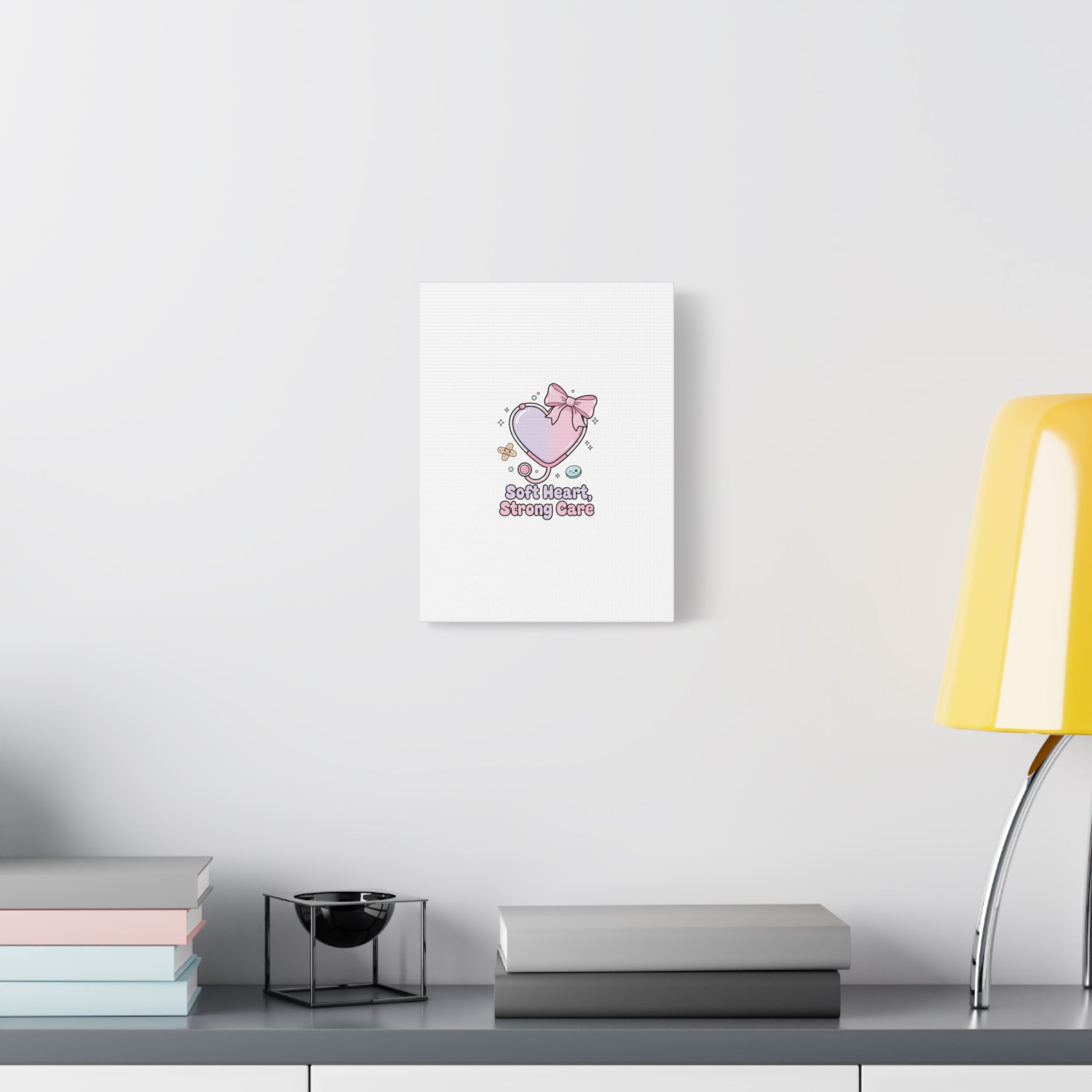 Soft Heart Strong Care Canvas, Pastel Cute Nurse Medical Art | Coquette Healthcare 36" x 36" 1.25"