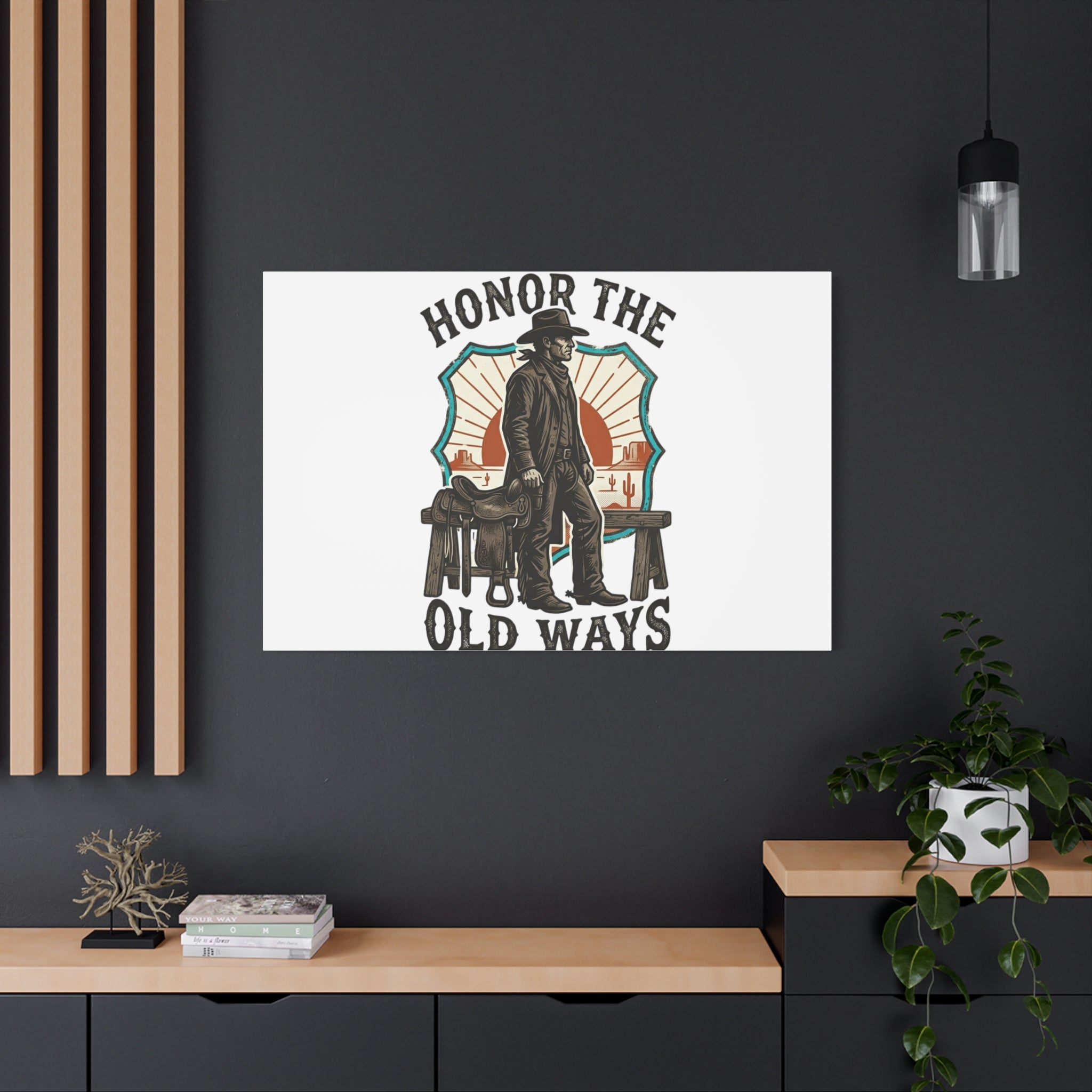 Honor the Old Ways Canvas, Western Americana vintage cowboy frontier 36" x 36" 1.25"