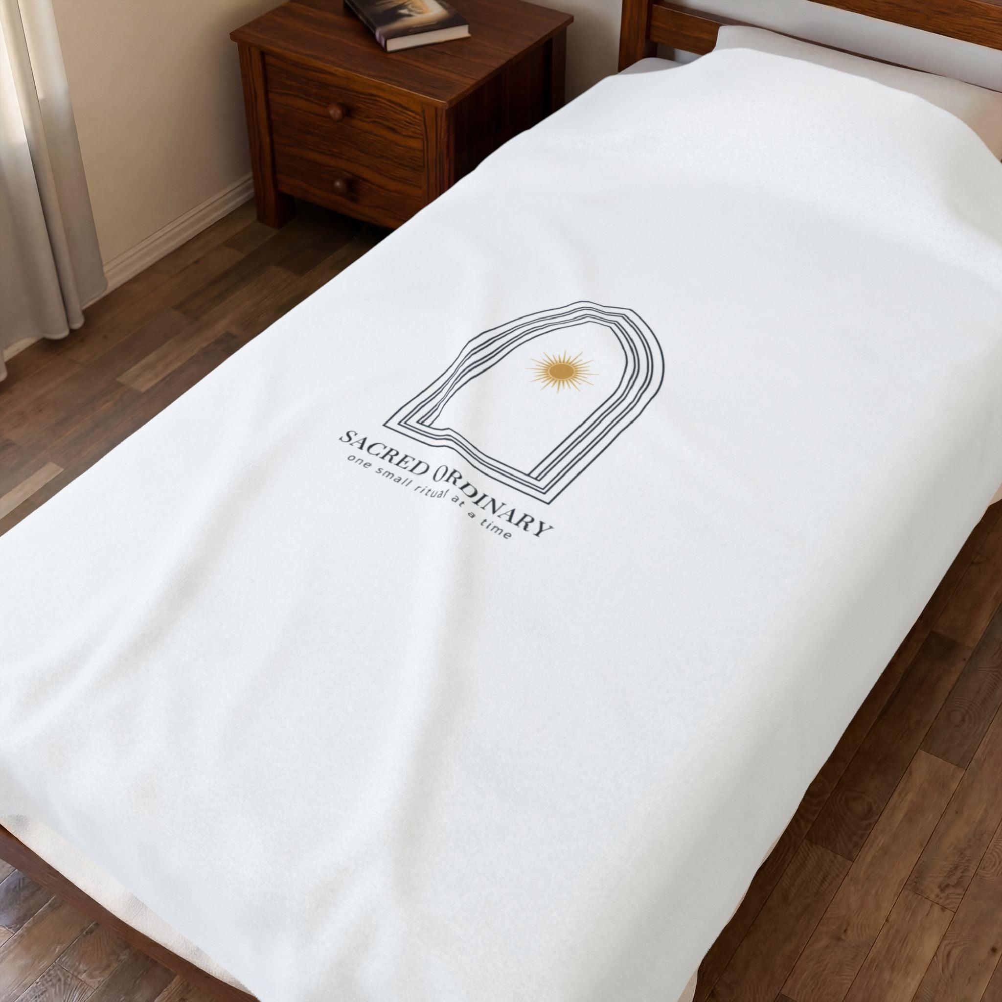 Gothic Arch Minimalist Motif Velveteen Plush Blanket | Quiet Luxury, Serene Typography