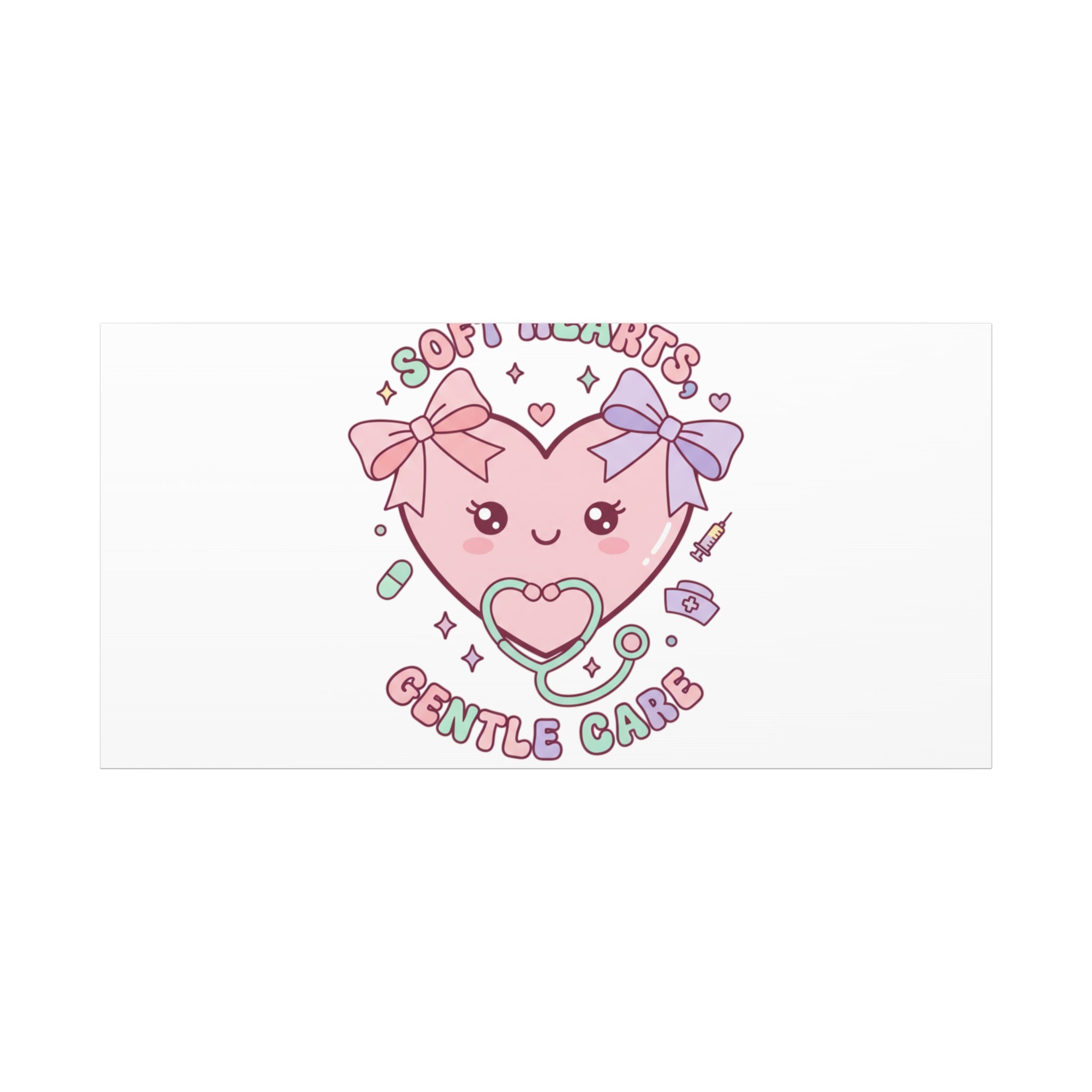 Soft Hearts Gentle Care Canvas, Cute Nurse Graphic | Pastel Coquette Medical Art 40" x 20" (Horizontal) 1.25"
