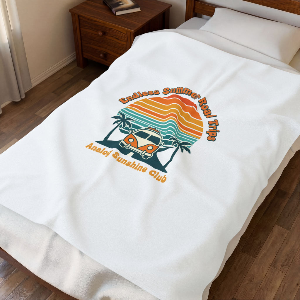 Retro 70s Sunset Surf Van Blanket | Analog Sunshine, Vintage Palm Postcard 30" × 40"