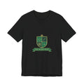 Black t-shirt with green Gaelic Readers Society crest and text, featuring book and quill icons.