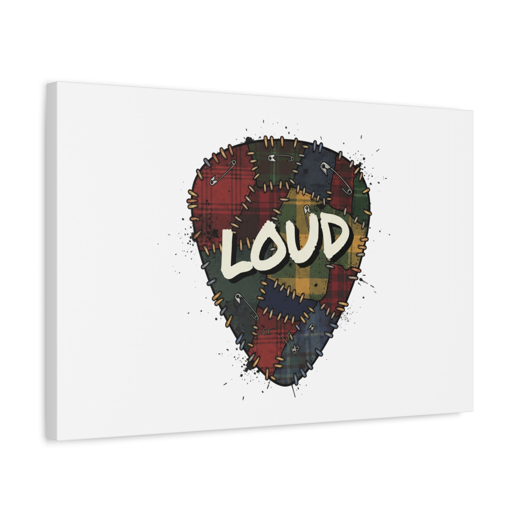 Plaid Patchwork Guitar Pick Canvas, Grunge Revival, 90s Rock Plaid Aesthetic 36" x 36" 1.25"