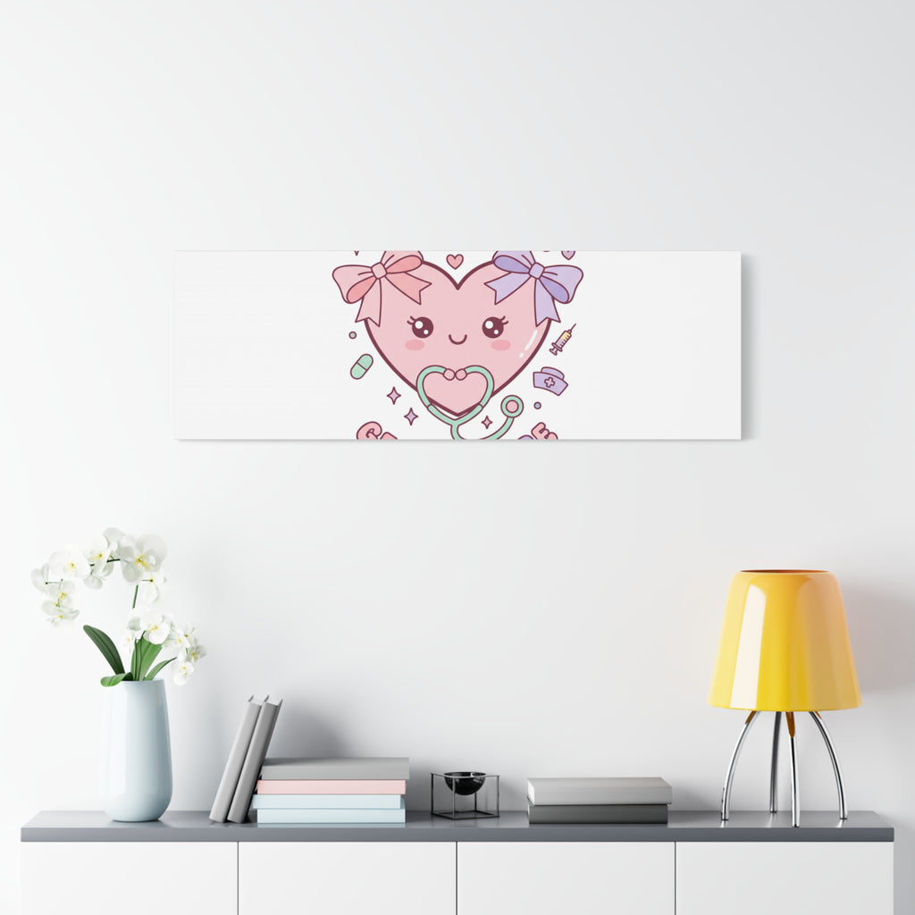 Soft Hearts Gentle Care Canvas, Cute Nurse Graphic | Pastel Coquette Medical Art 36" x 36" 1.25"
