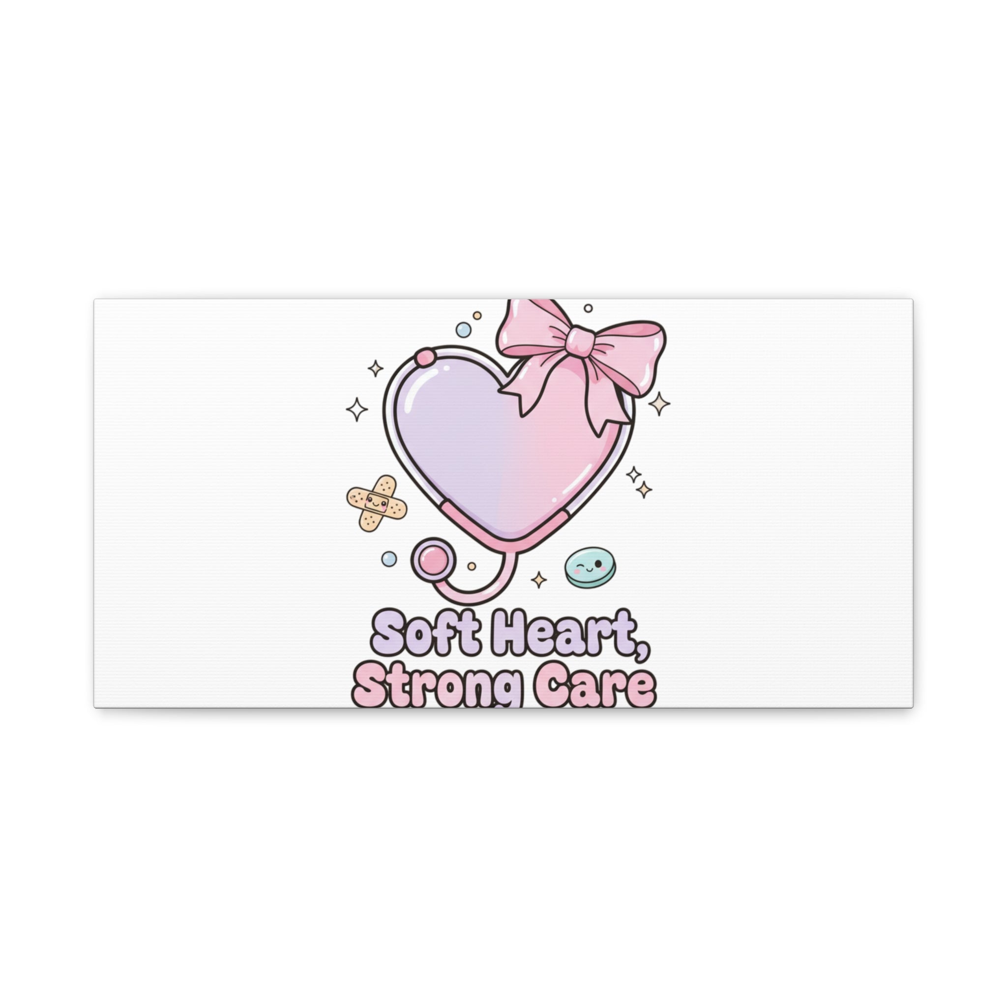 Soft Heart Strong Care Canvas, Pastel Cute Nurse Medical Art | Coquette Healthcare 20" x 10" (Horizontal) 1.25"