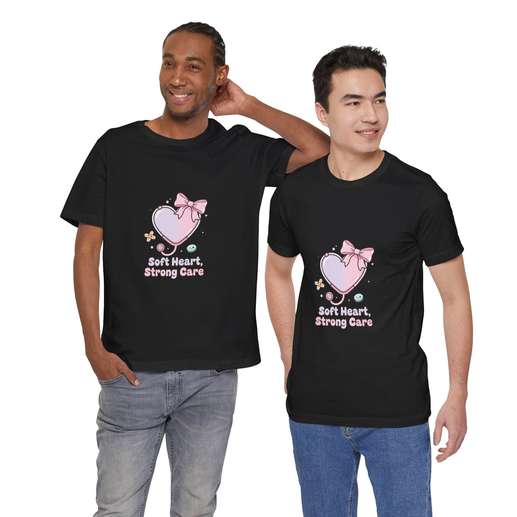 Soft Heart Strong Care T-Shirt | cute nurse graphic, pastel coquette medical shirt Navy