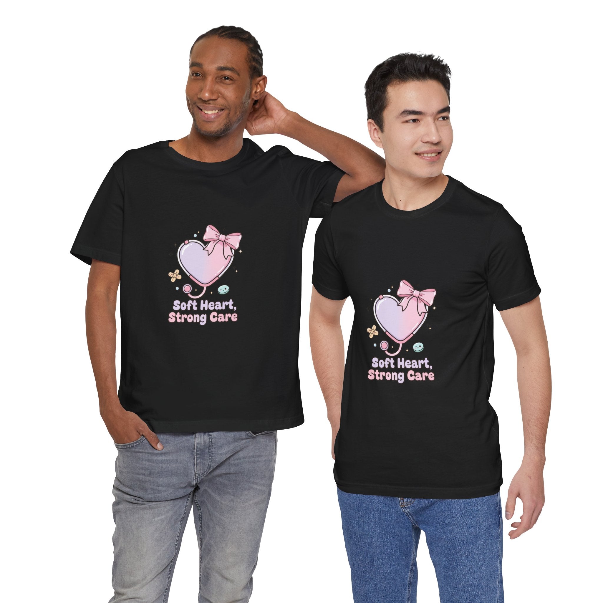 Soft Heart Strong Care T-Shirt | cute nurse graphic, pastel coquette medical shirt Navy