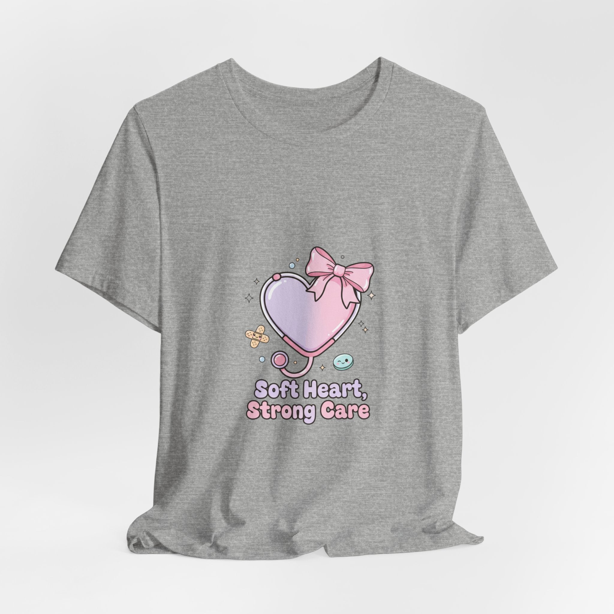 Soft Heart Strong Care T-Shirt | cute nurse graphic, pastel coquette medical shirt Navy