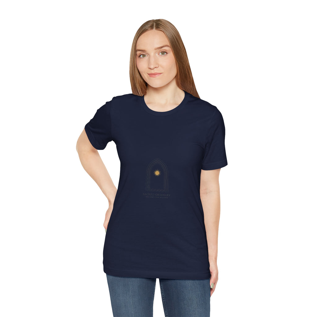 Gothic Arch Minimal Tee | Monastic Minimalism, serene typography Navy