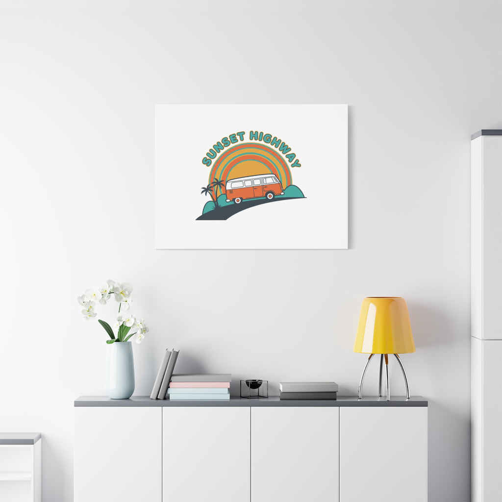 Sunset Highway Van Canvas | 1970s Retro Surf, Vintage Palm Poster 36" x 36" 1.25"