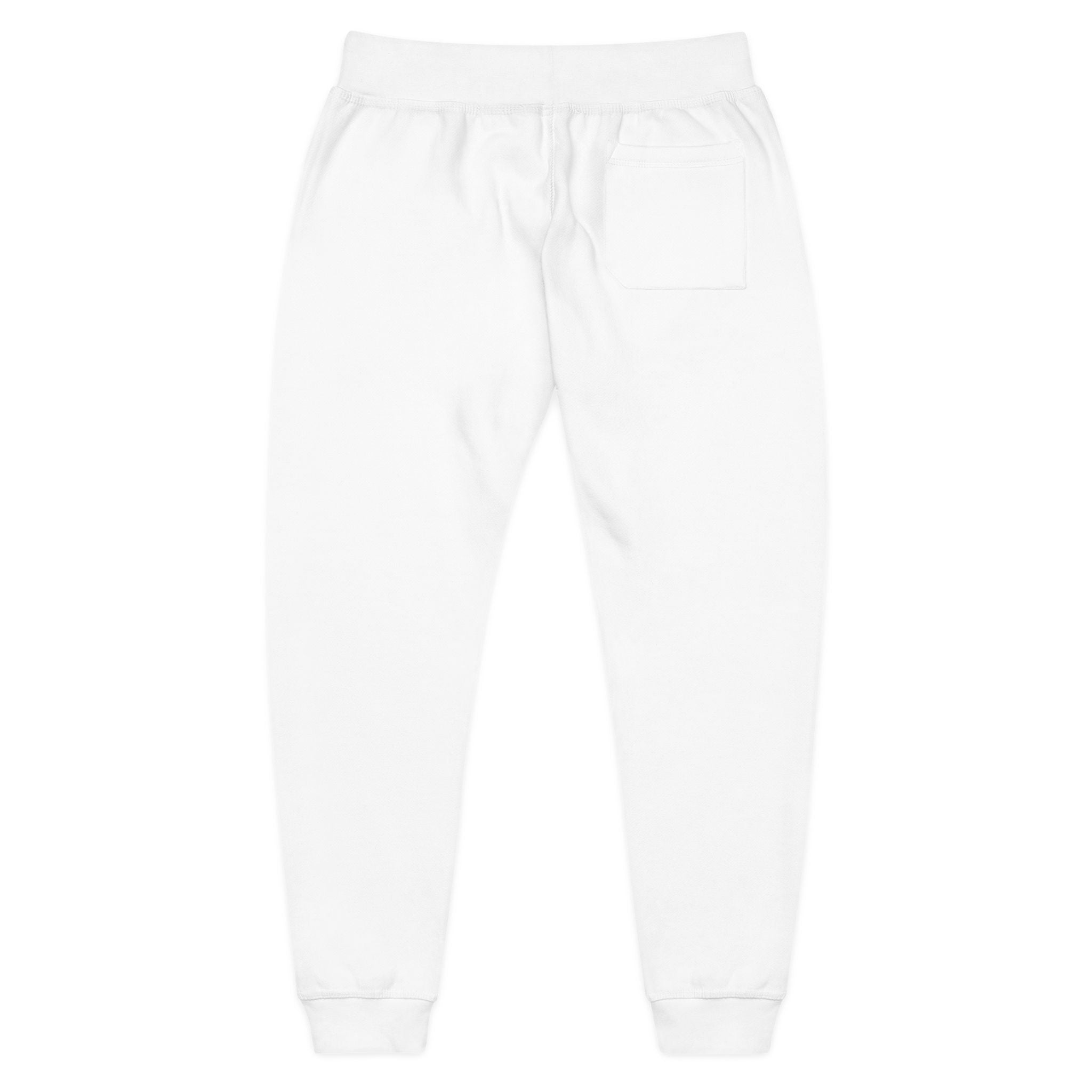 Embroidered Fist Logo Sweatpants â Cozy White Fleece Joggers White