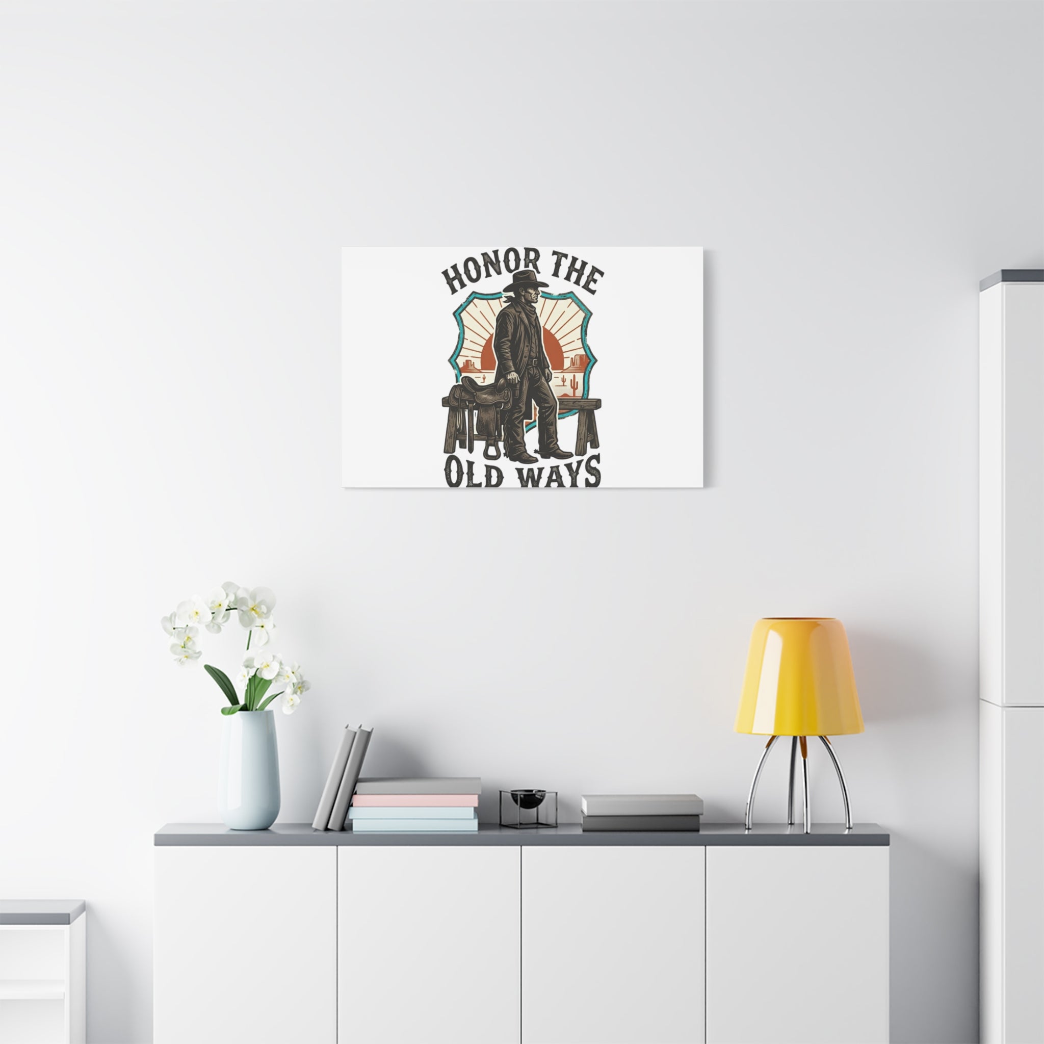 Honor the Old Ways Canvas, Western Americana vintage cowboy frontier 36" x 36" 1.25"