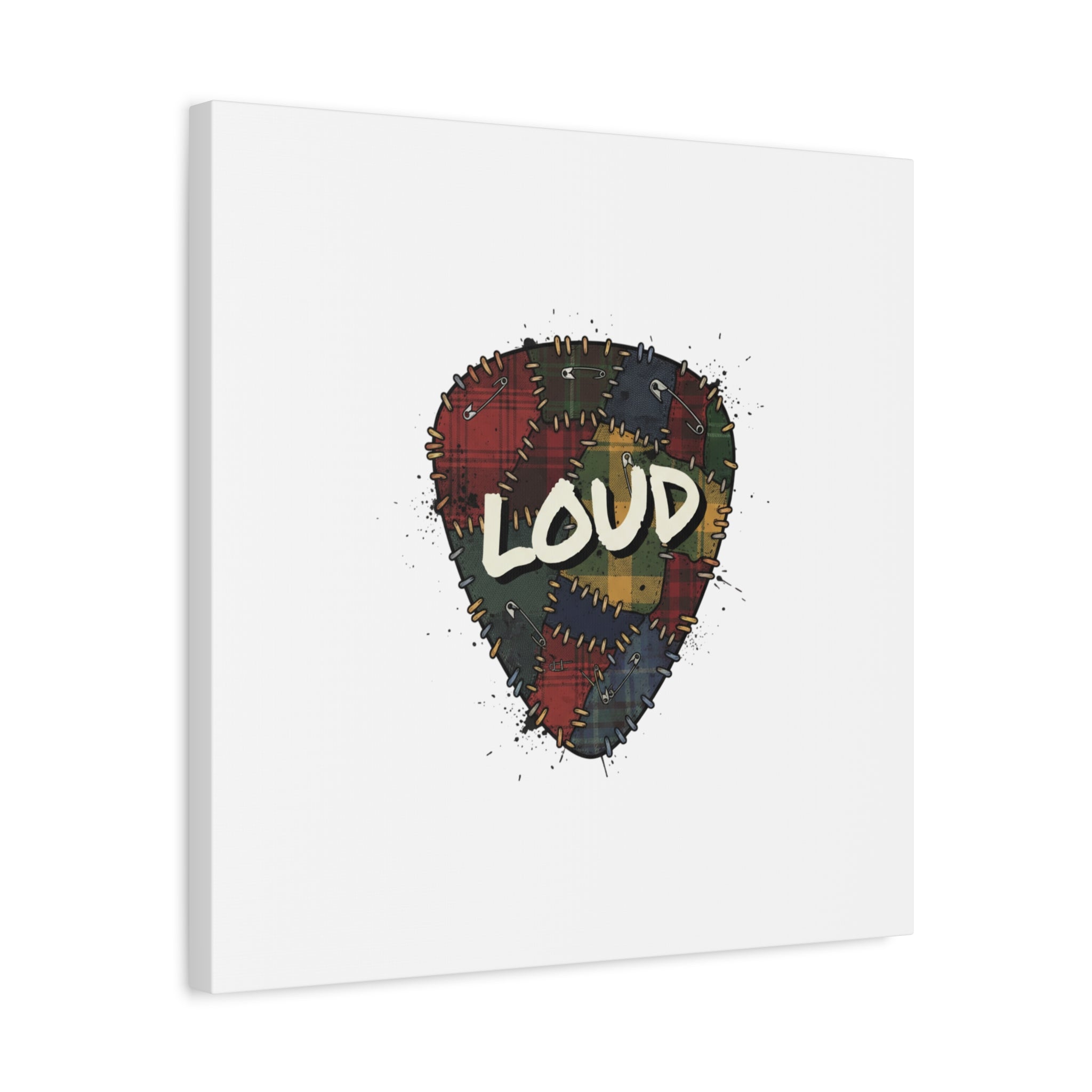 Plaid Patchwork Guitar Pick Canvas, Grunge Revival, 90s Rock Plaid Aesthetic 36" x 36" 1.25"