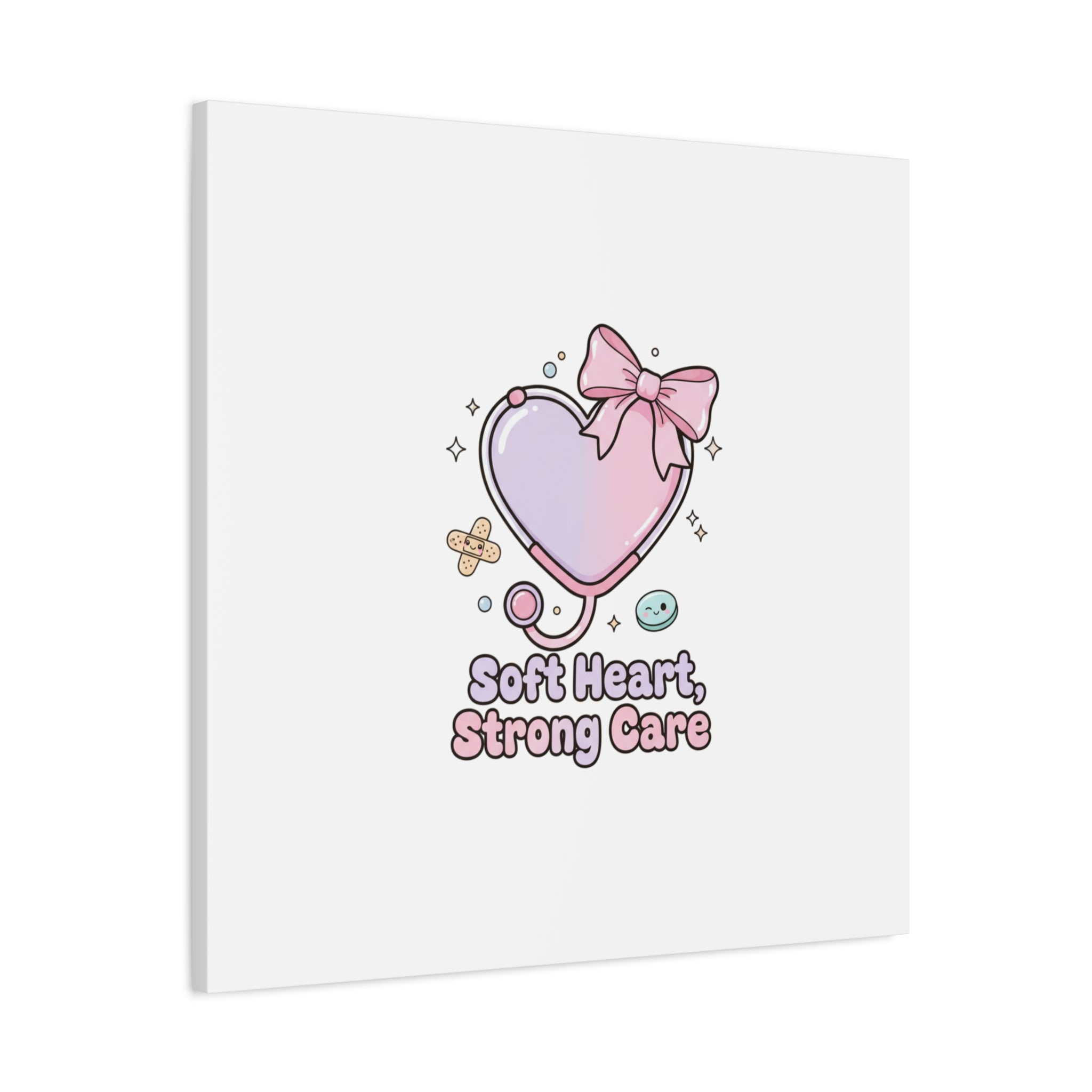Soft Heart Strong Care Canvas, Pastel Cute Nurse Medical Art | Coquette Healthcare 36" x 36" 1.25"