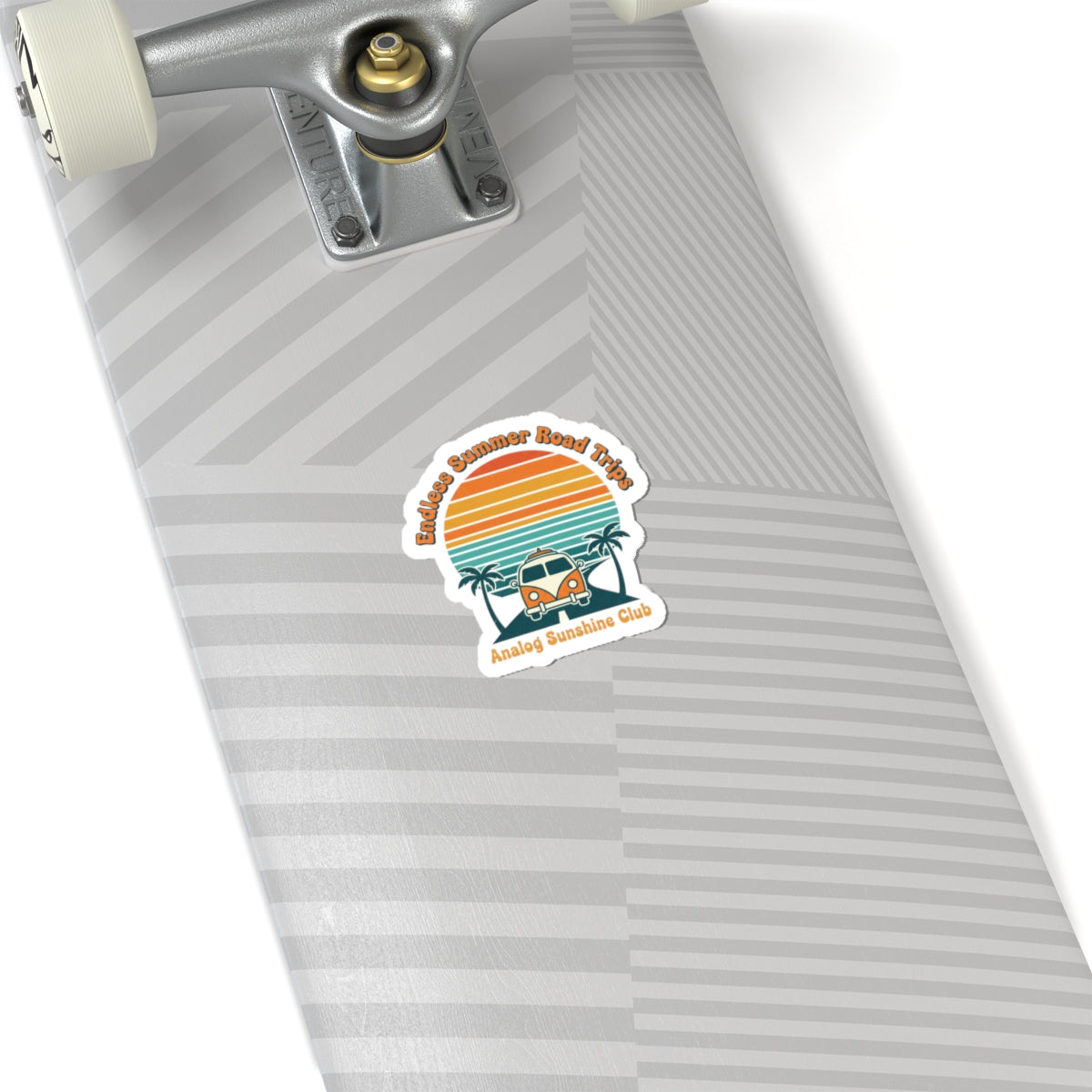 Retro VW Camper Sunset Sticker | 70s sunset, vintage palm postcard 2" × 2" White