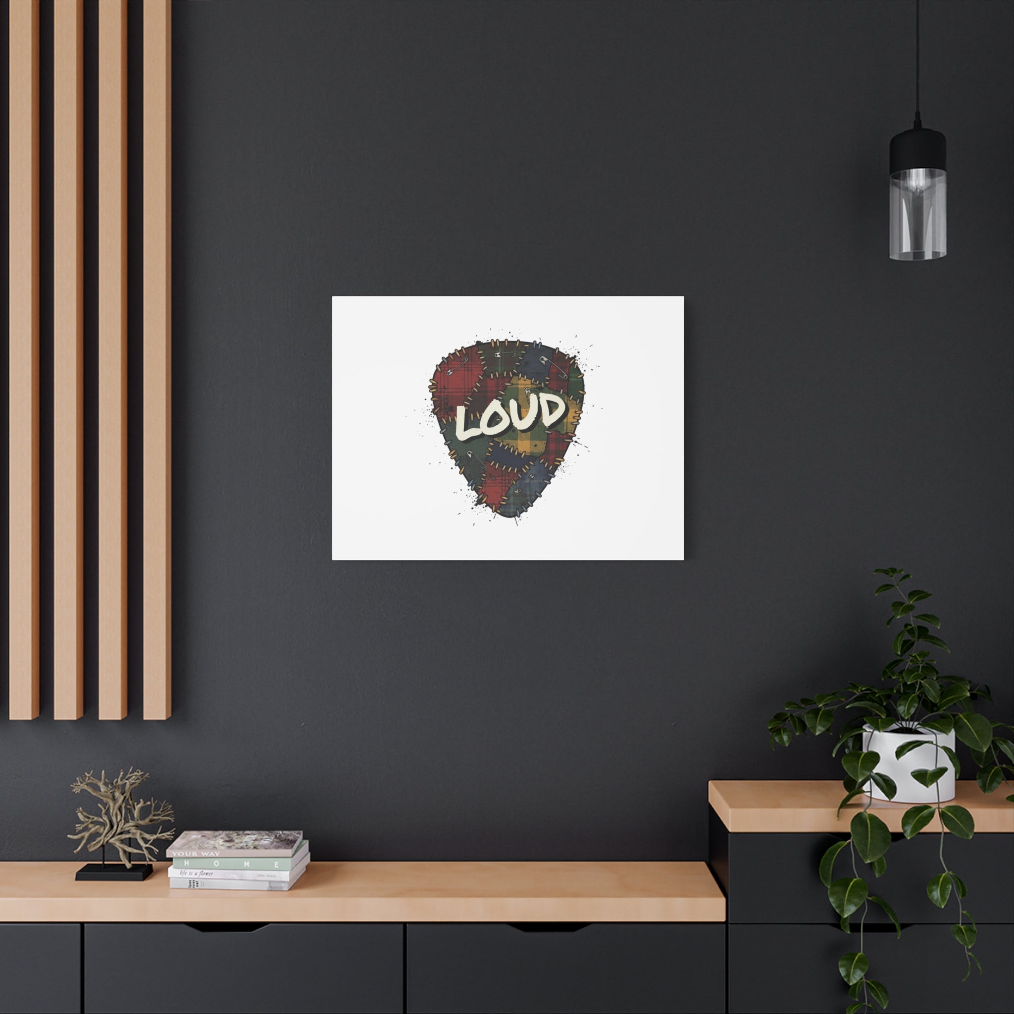 Plaid Patchwork Guitar Pick Canvas, Grunge Revival, 90s Rock Plaid Aesthetic 36" x 36" 1.25"