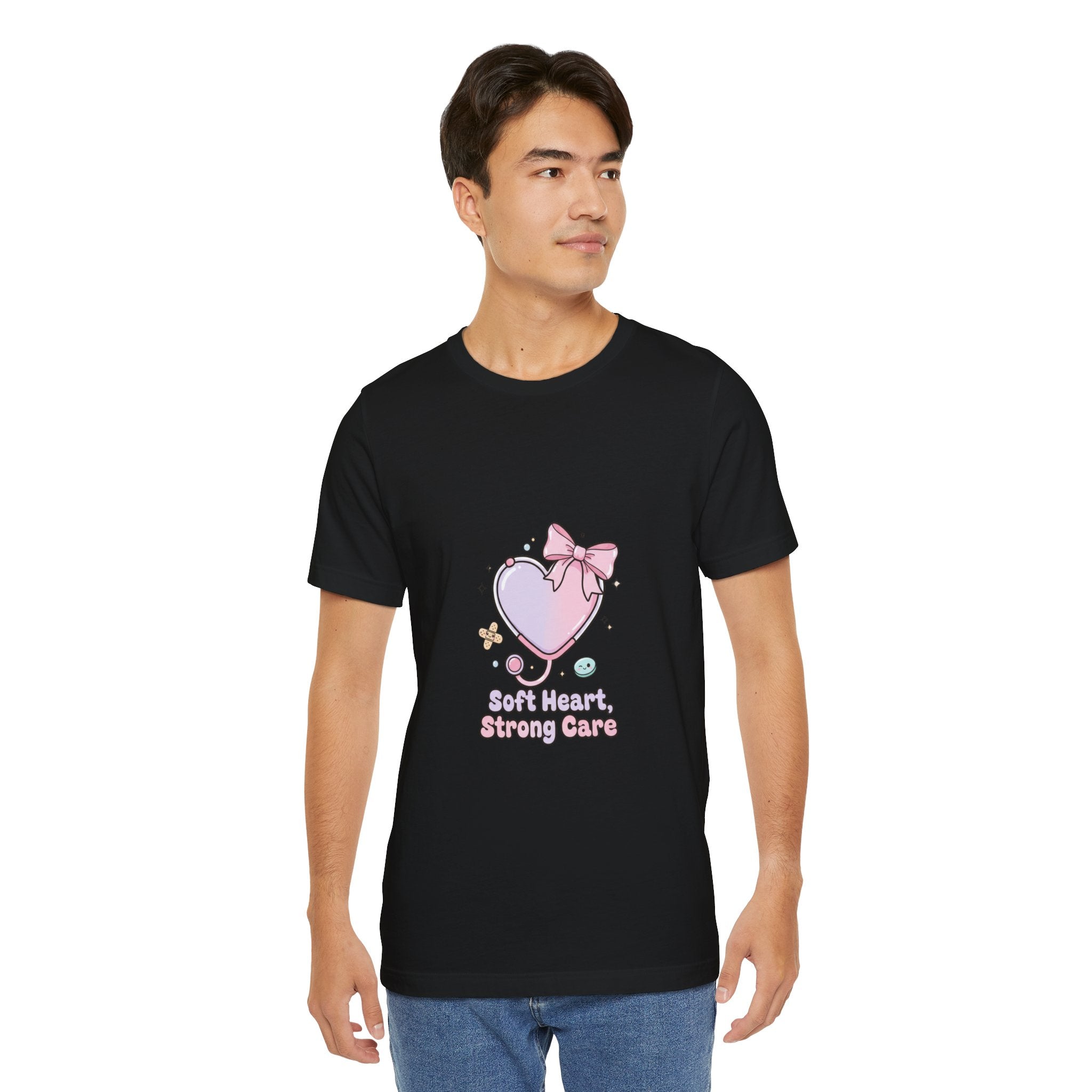 Soft Heart Strong Care T-Shirt | cute nurse graphic, pastel coquette medical shirt Navy