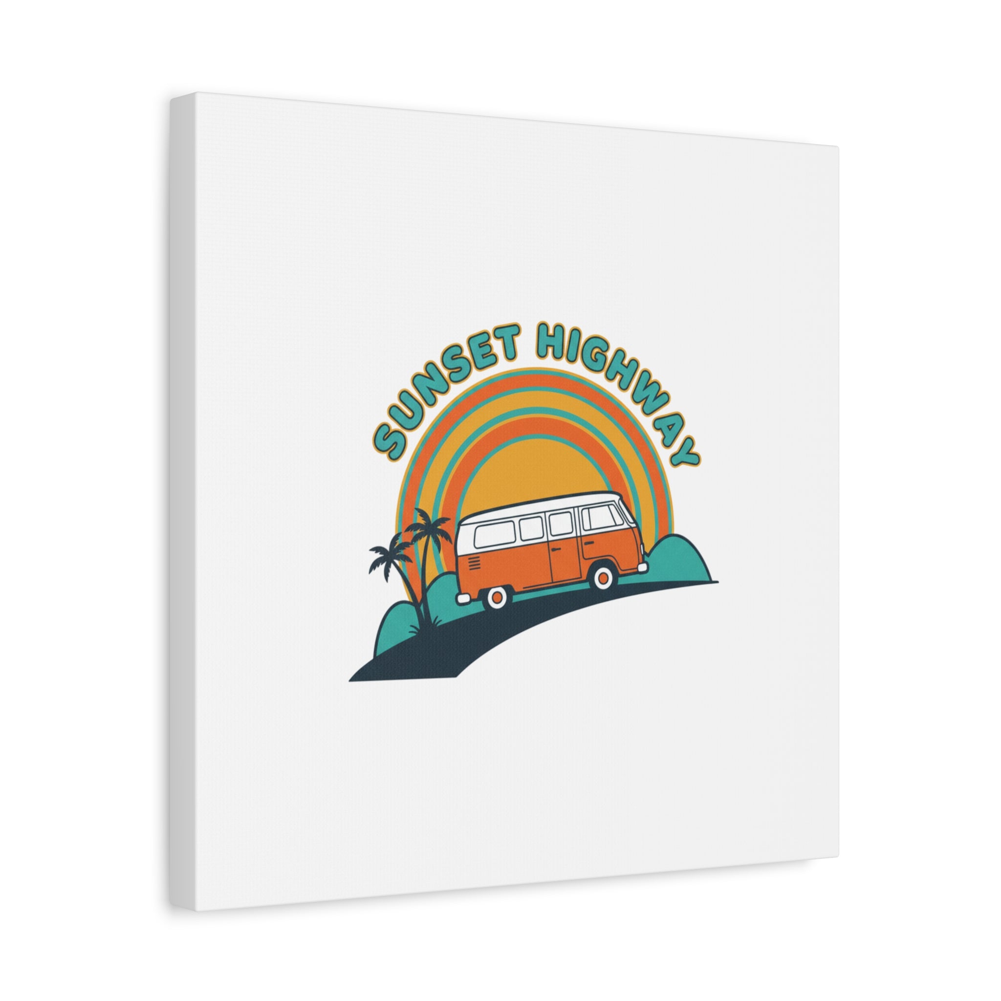 Sunset Highway Van Canvas | 1970s Retro Surf, Vintage Palm Poster 36" x 36" 1.25"