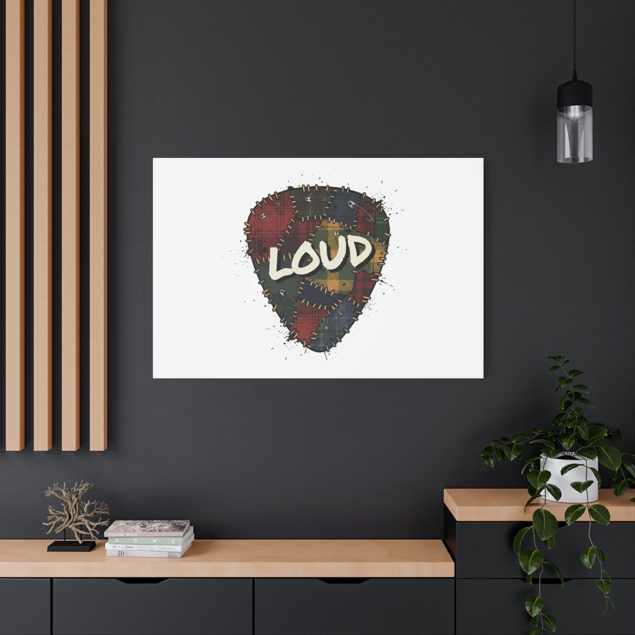 Plaid Patchwork Guitar Pick Canvas, Grunge Revival, 90s Rock Plaid Aesthetic 36" x 36" 1.25"
