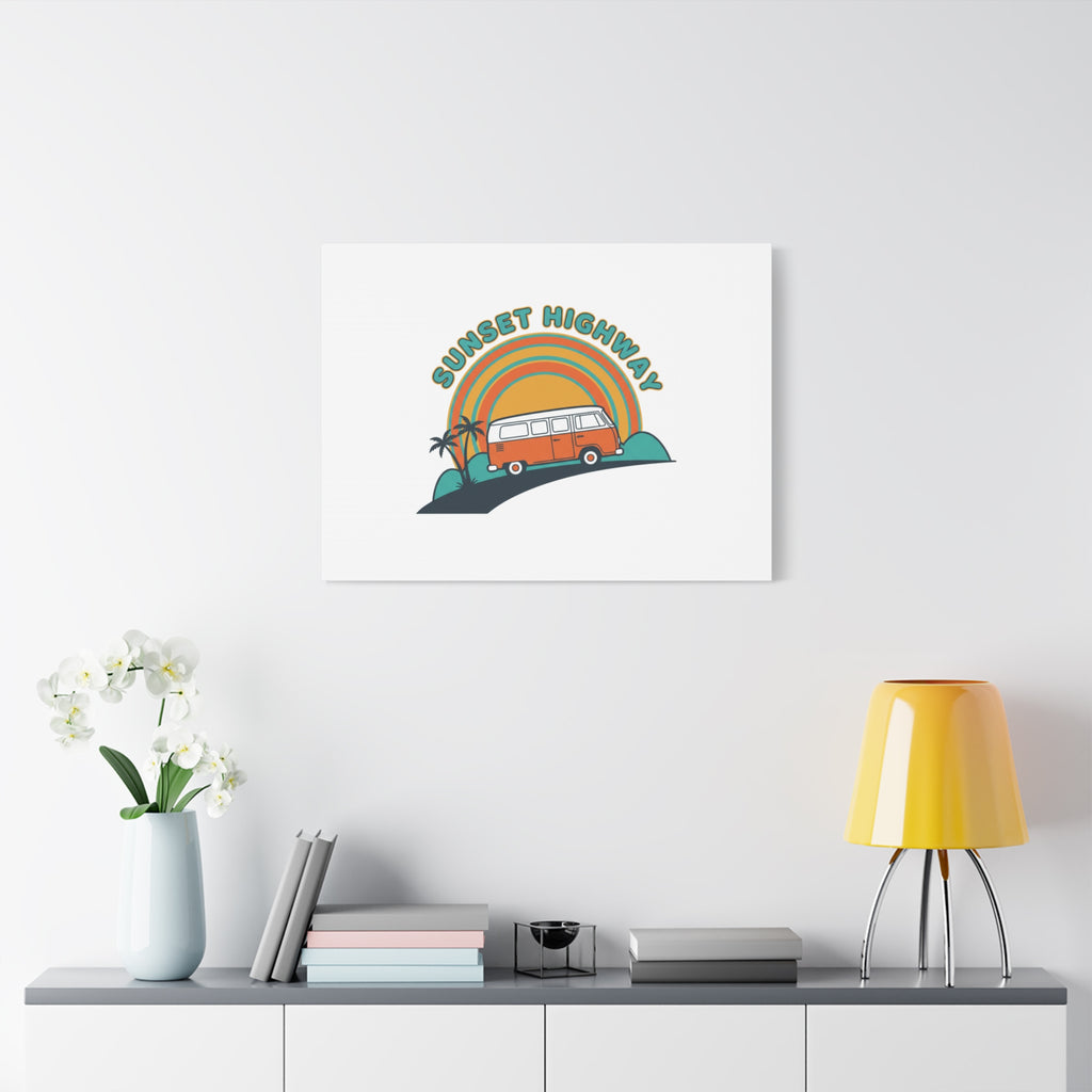Sunset Highway Van Canvas | 1970s Retro Surf, Vintage Palm Poster 36" x 36" 1.25"