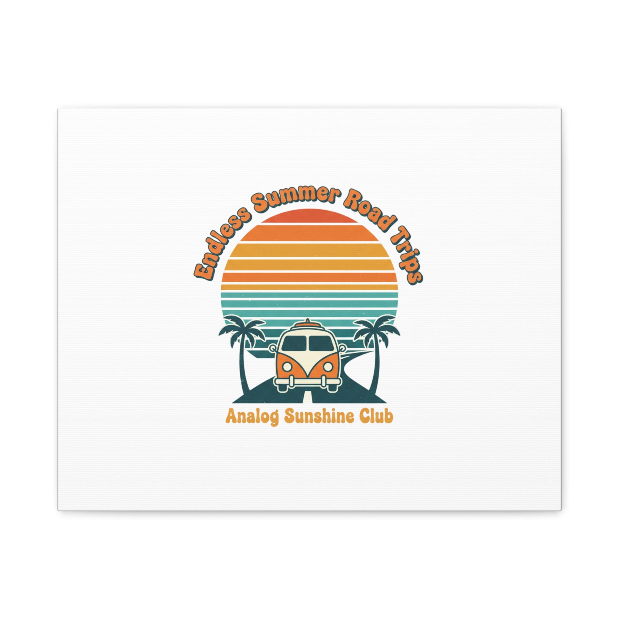 Endless Summer Road Trips Canvas | 1970s Sunset, Retro Surf Palm Art 20″ x 16″ (Horizontal) 1.25"