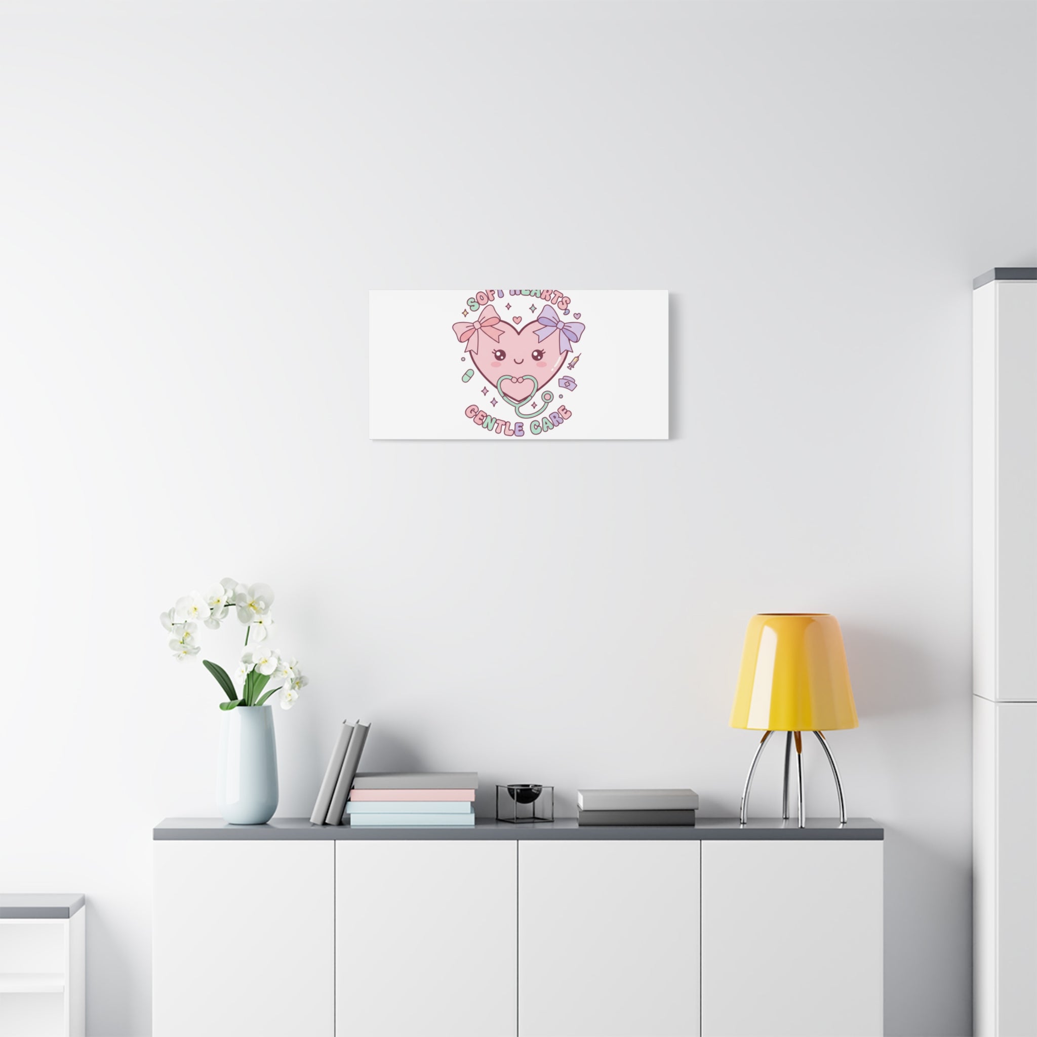 Soft Hearts Gentle Care Canvas, Cute Nurse Graphic | Pastel Coquette Medical Art 36" x 36" 1.25"