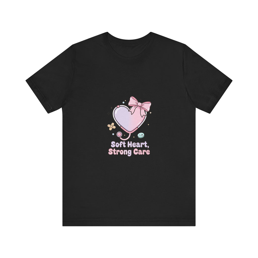 Soft Heart Strong Care T-Shirt | cute nurse graphic, pastel coquette medical shirt Navy