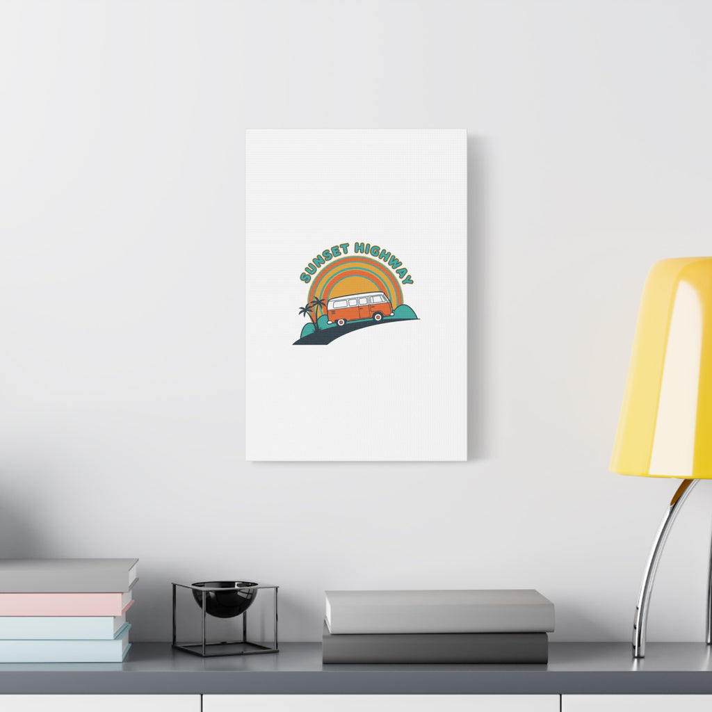 Sunset Highway Van Canvas | 1970s Retro Surf, Vintage Palm Poster 36" x 36" 1.25"